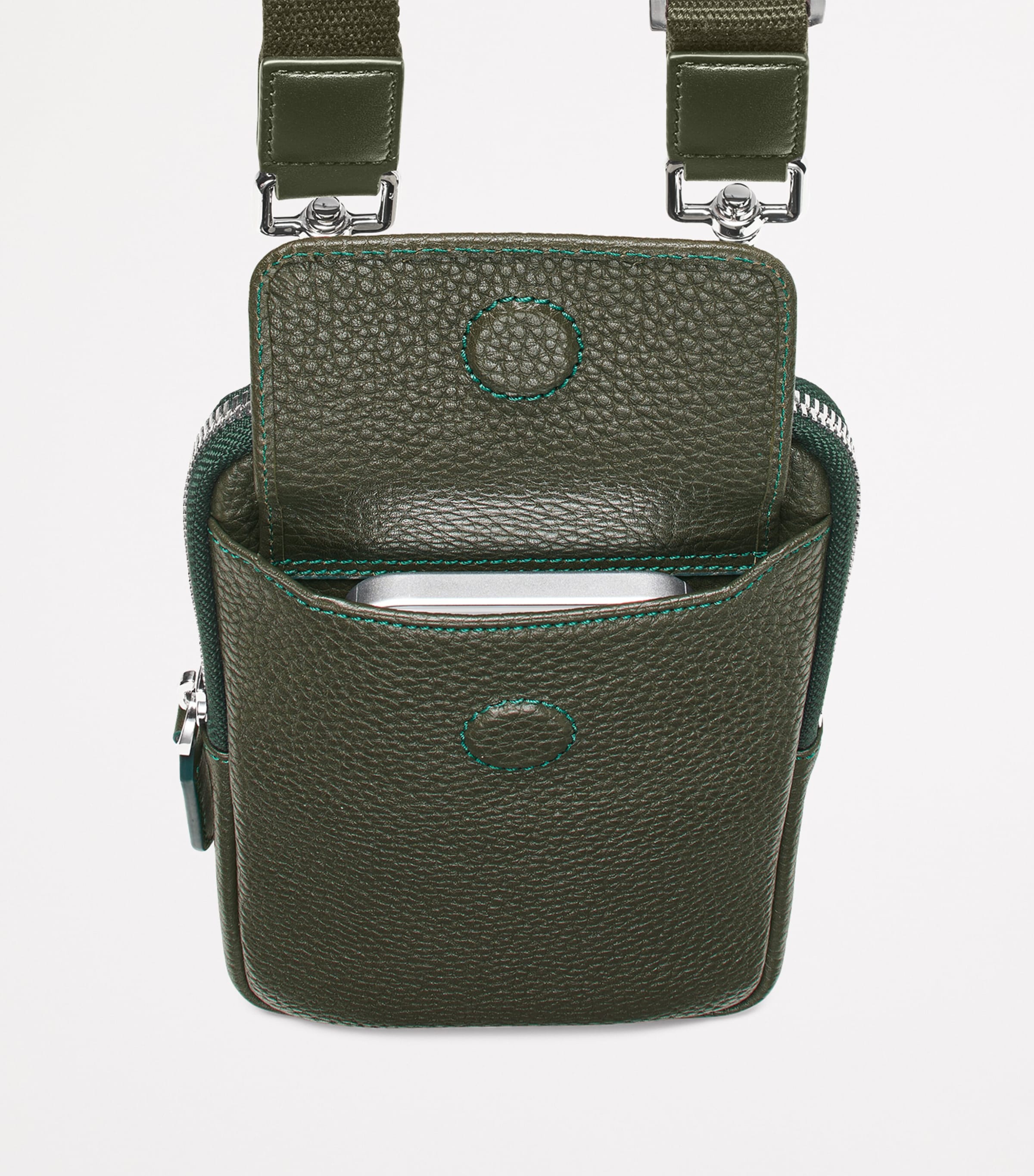 Leather Reporter Crossbody Phone Pouch FORESTGREEN Image 6