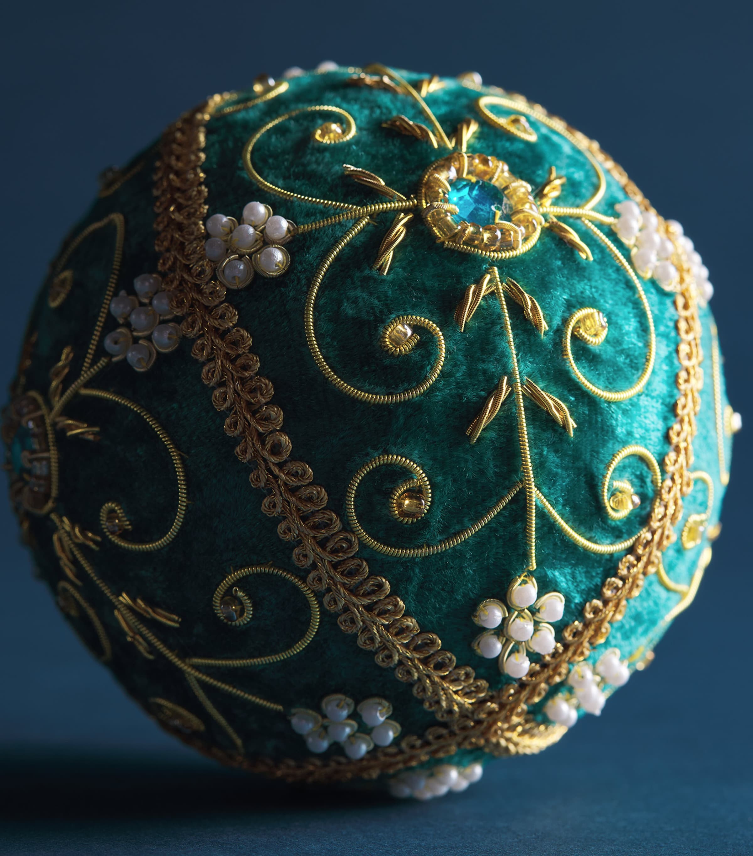 Harrods Velvet Embellished Bauble Turquoise/gold Image 2