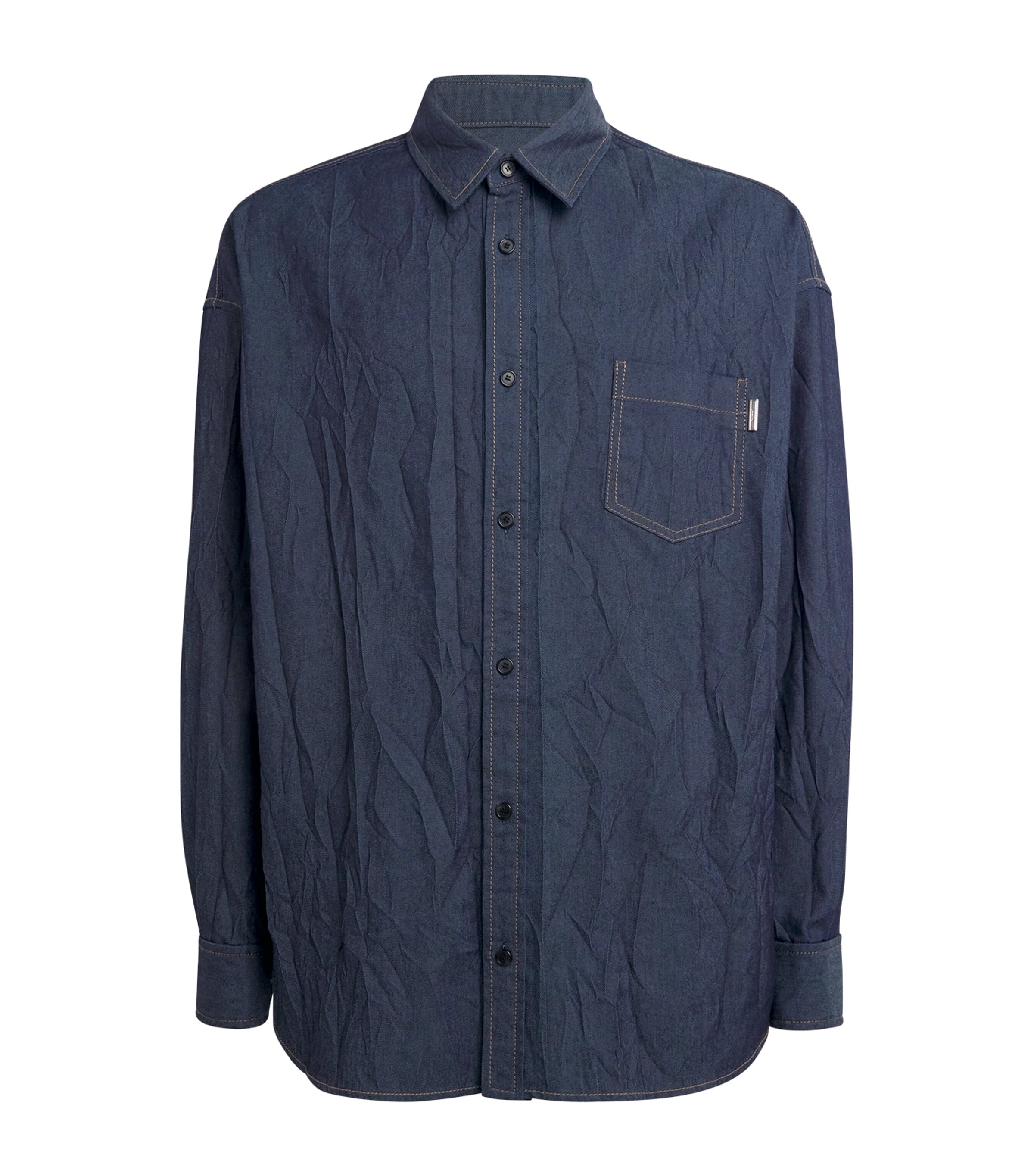 Juun.J Mens Wrinkled Pocket-Detail Oversized Shirt Navy R Image 1