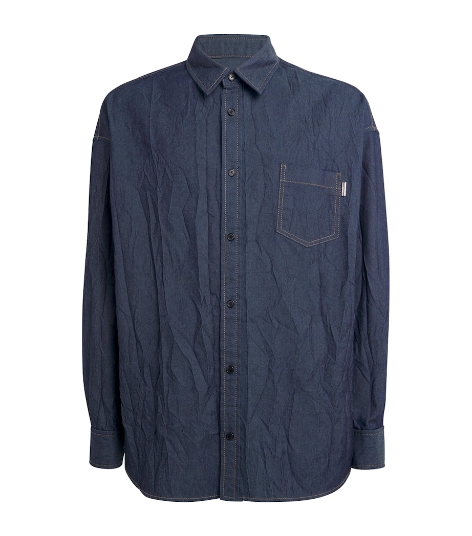 Juun.J Mens Wrinkled Pocket-Detail Oversized Shirt Navy R Image 1