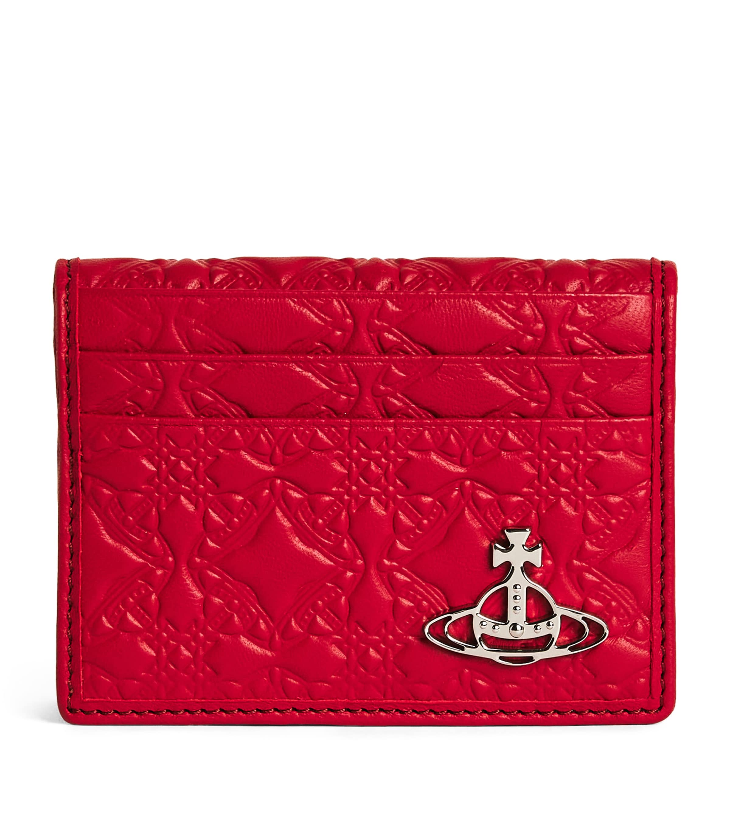 Vivienne Westwood Textured Leather Orb Card Holder In Red