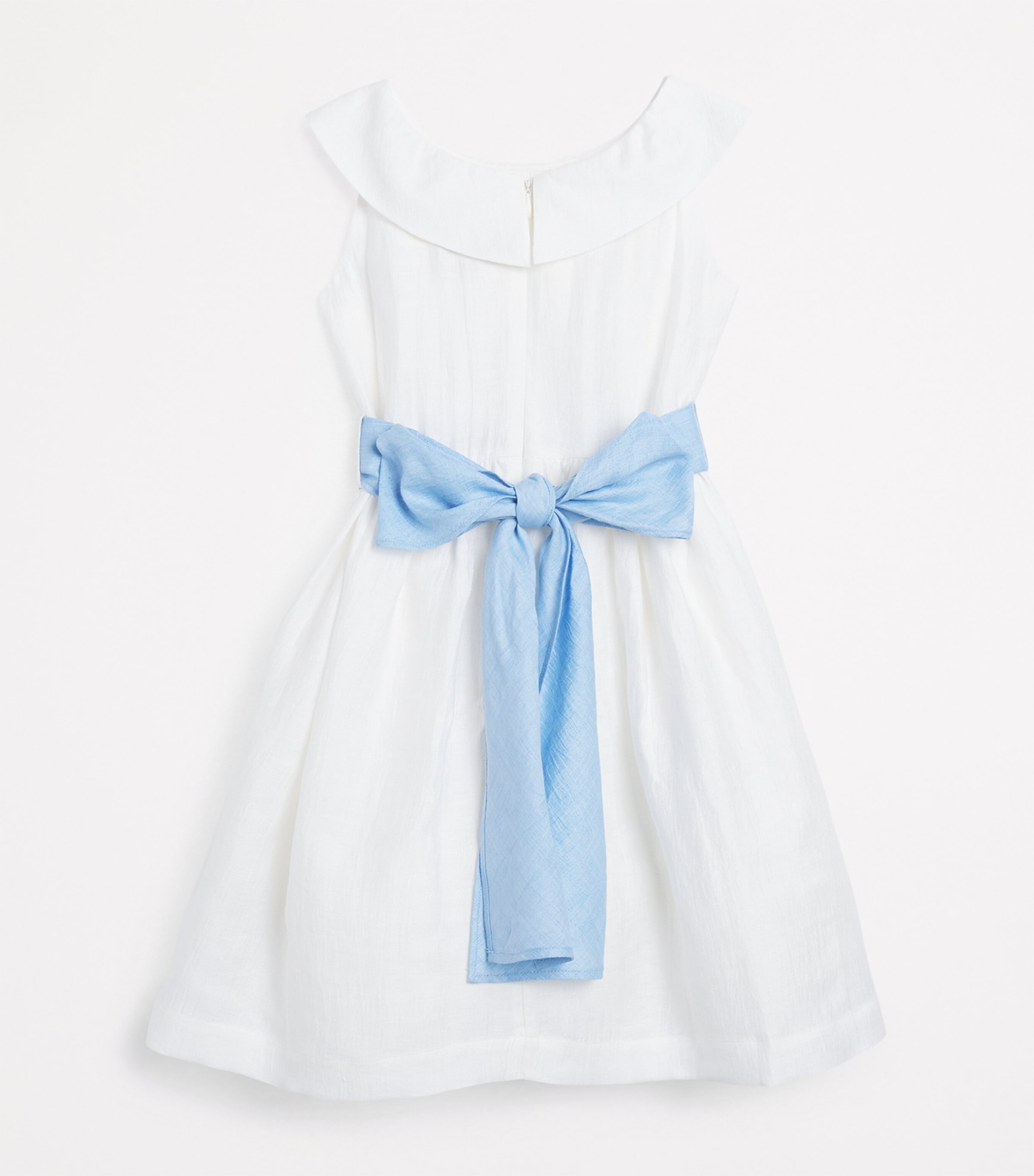 Il Gufo Linen-Blend Bow-Belt Dress (4-12 Years) Milk/light Blue Image 2