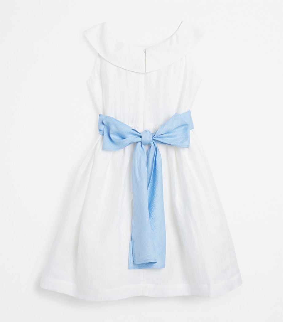 Il Gufo Linen-Blend Bow-Belt Dress (4-12 Years) Milk/light Blue Image 2