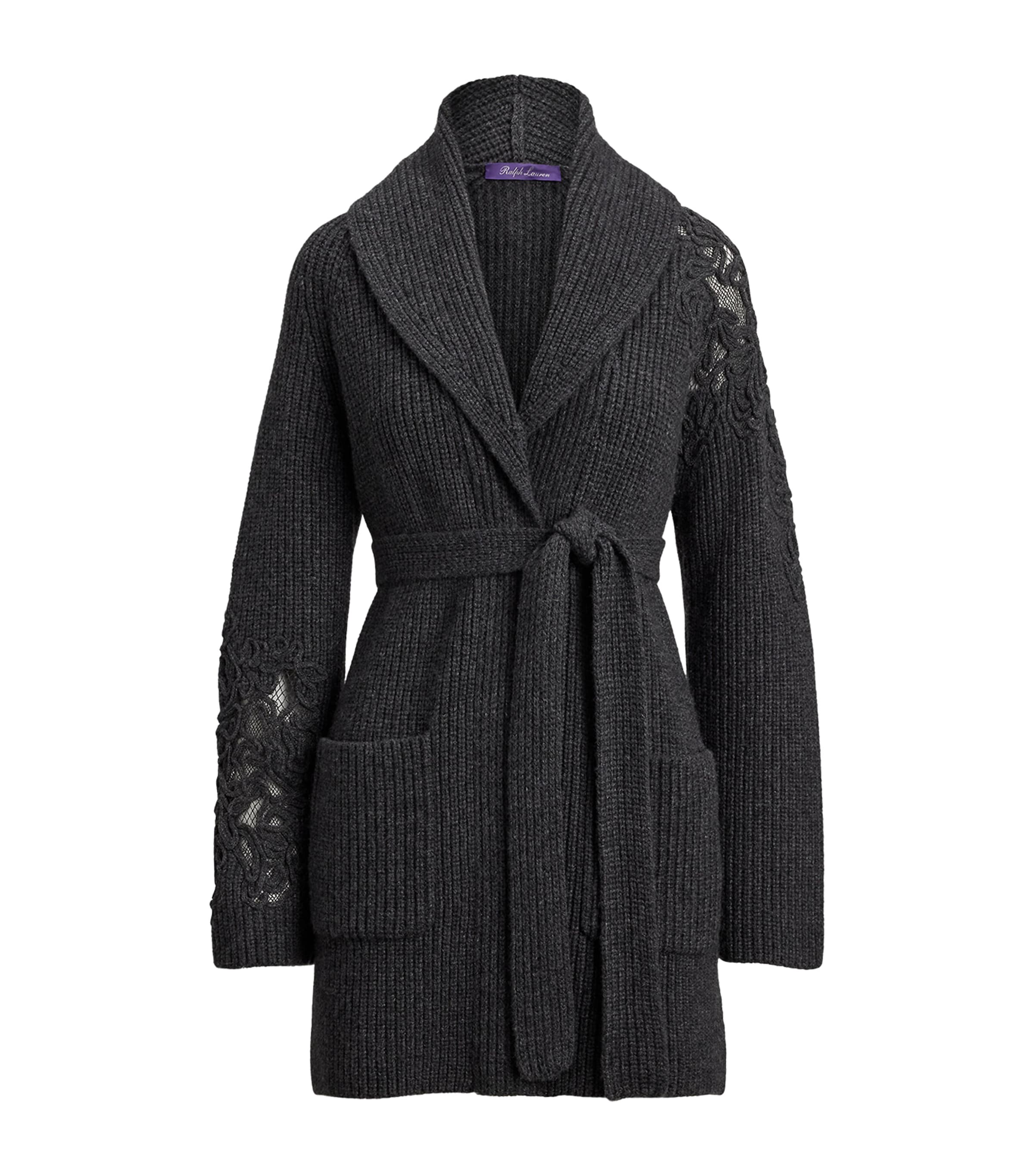 Ralph Lauren Cashmere Embroidered Cardigan In Gray