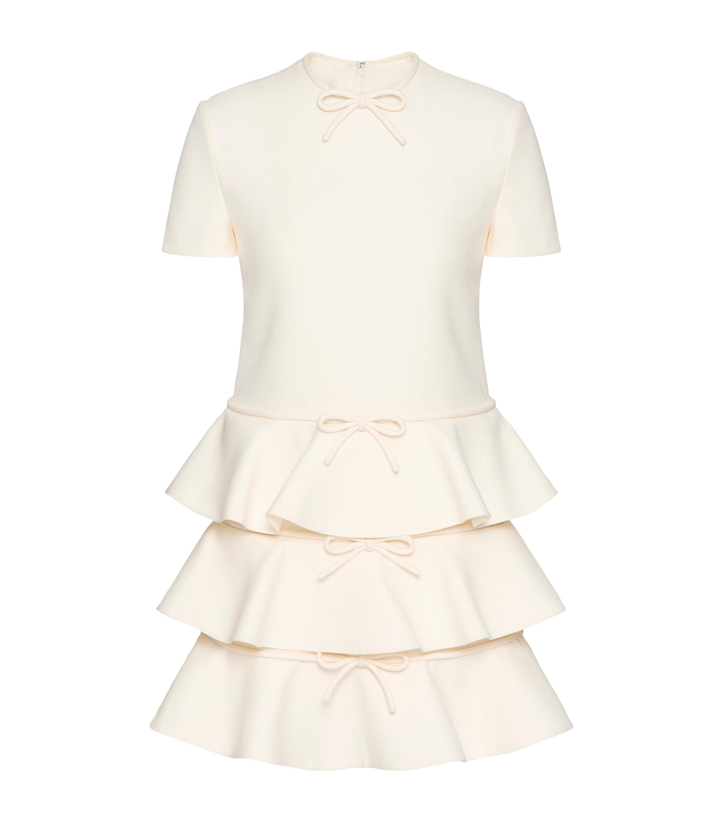 Shop Valentino Virgin Wool-silk Bow-detail Mini Dress In Ivory