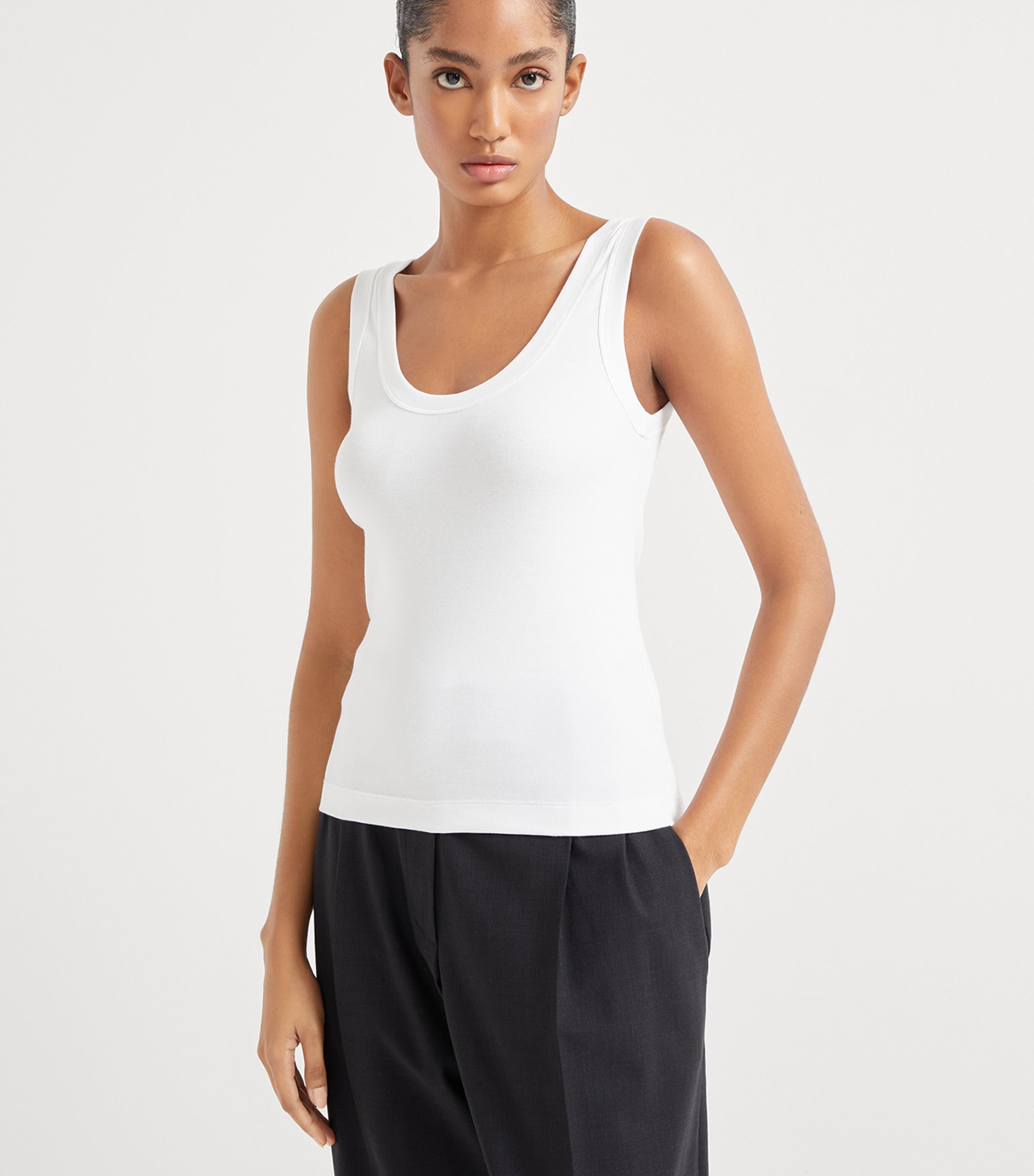 Brunello Cucinelli Womens Stretch-Cotton Ribbed Tank Top Image 2