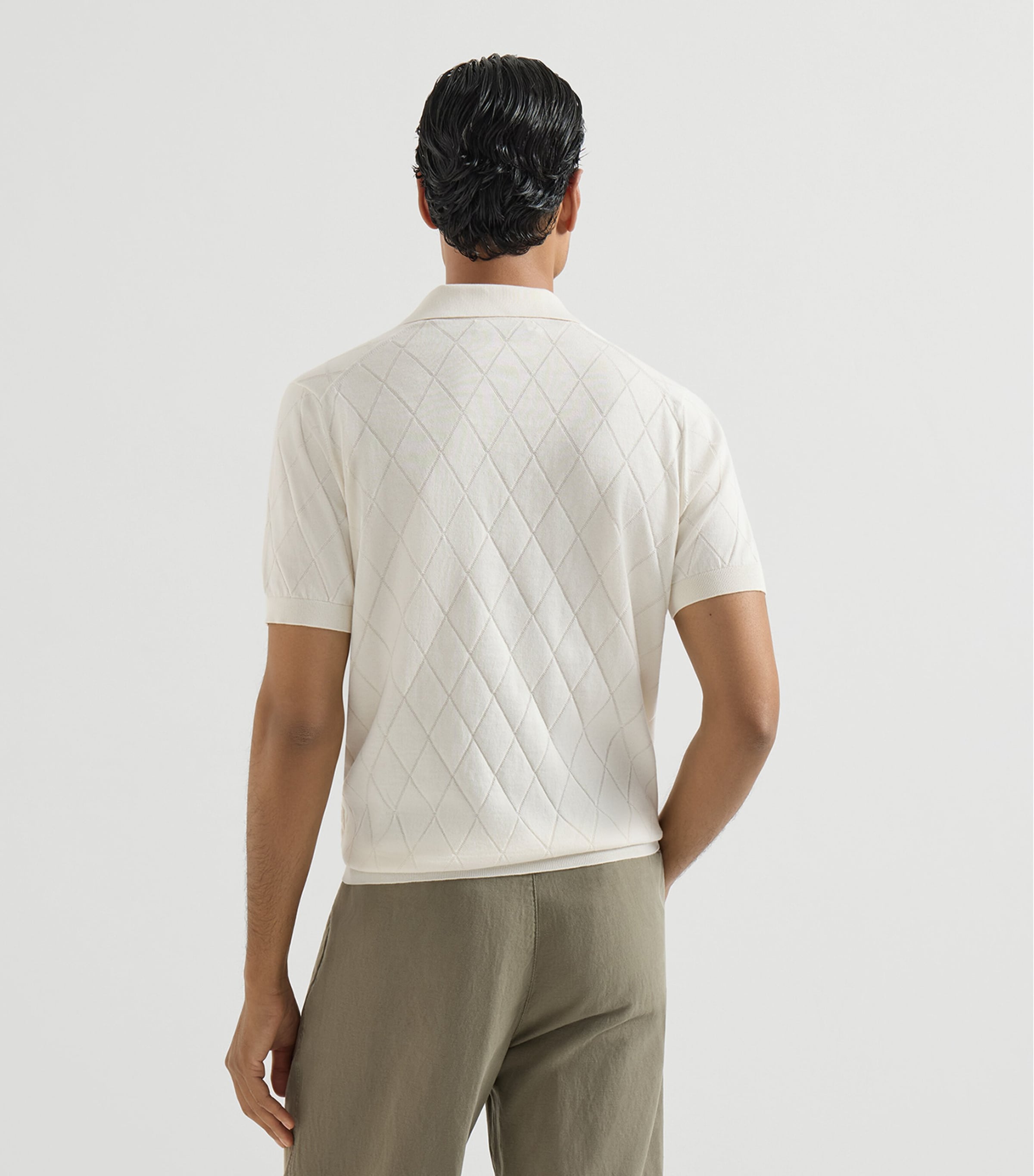 Brunello Cucinelli Mens Cotton Diamond-Knit Johnny Collar Polo Shirt Image 5