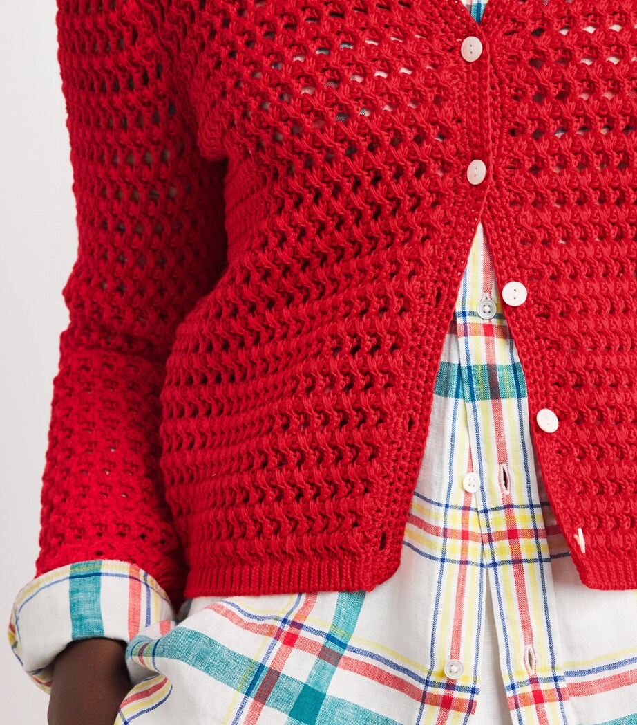 Polo Ralph Lauren Womens Cotton Crocheted Cardigan Petal Rose Image 3