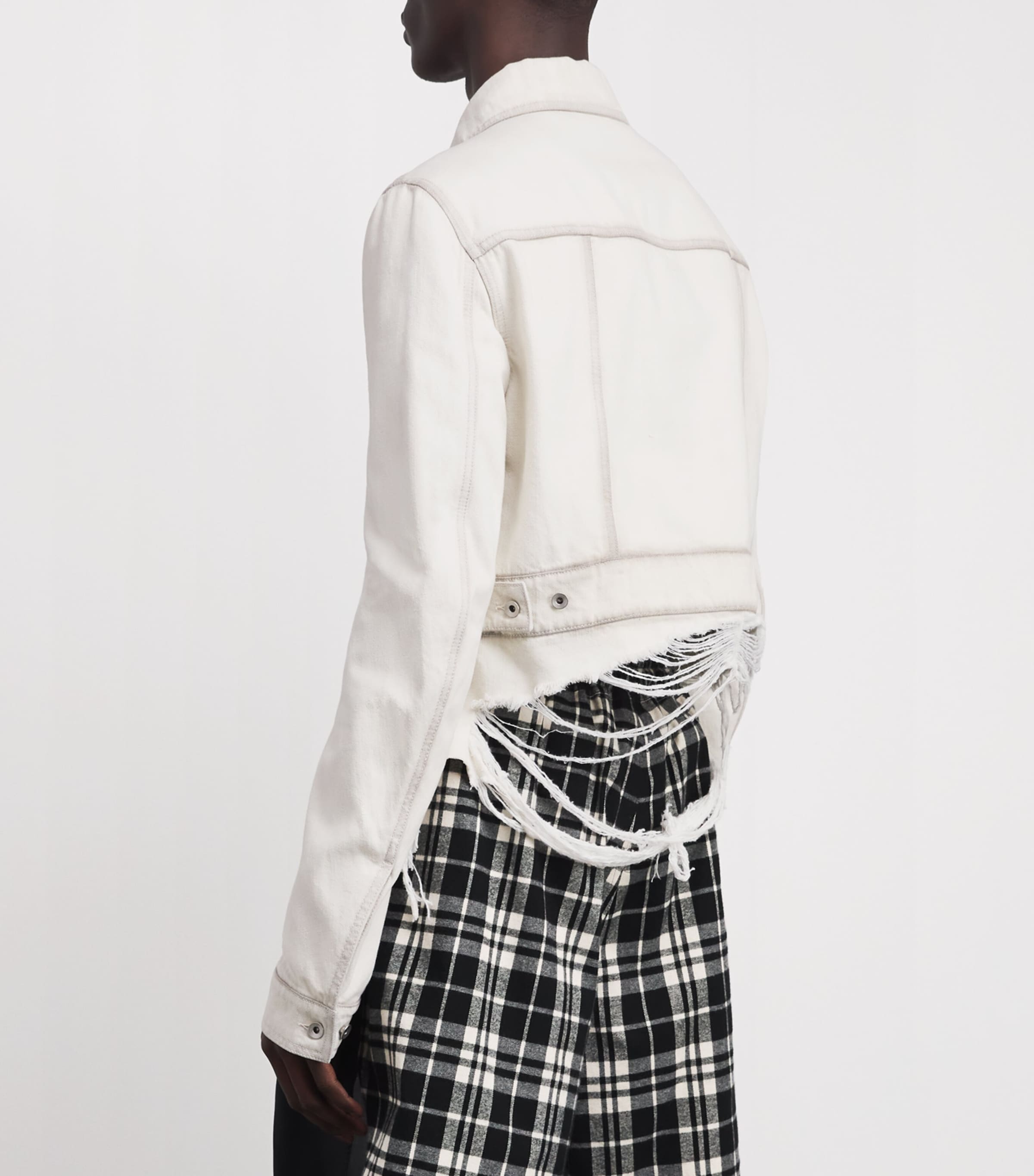 Rick Owens Mens Cropped Distressed Denim Jacket Milk Wash Image 5