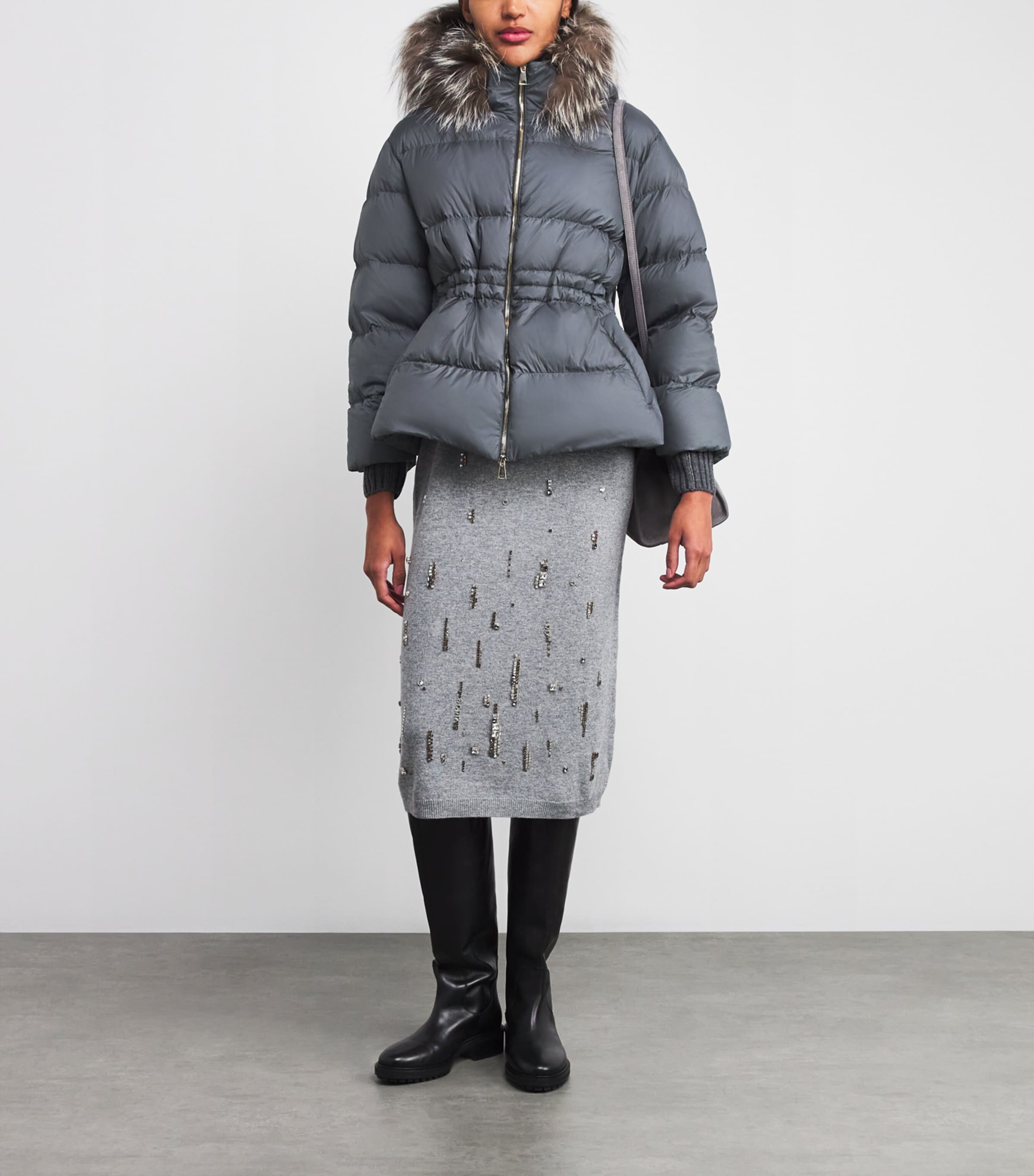 FABIANA FILIPPI フード付き ジャケット Fabiana Filippi Grey Fox Fur-Trim Puffer Jacket | Harrods US