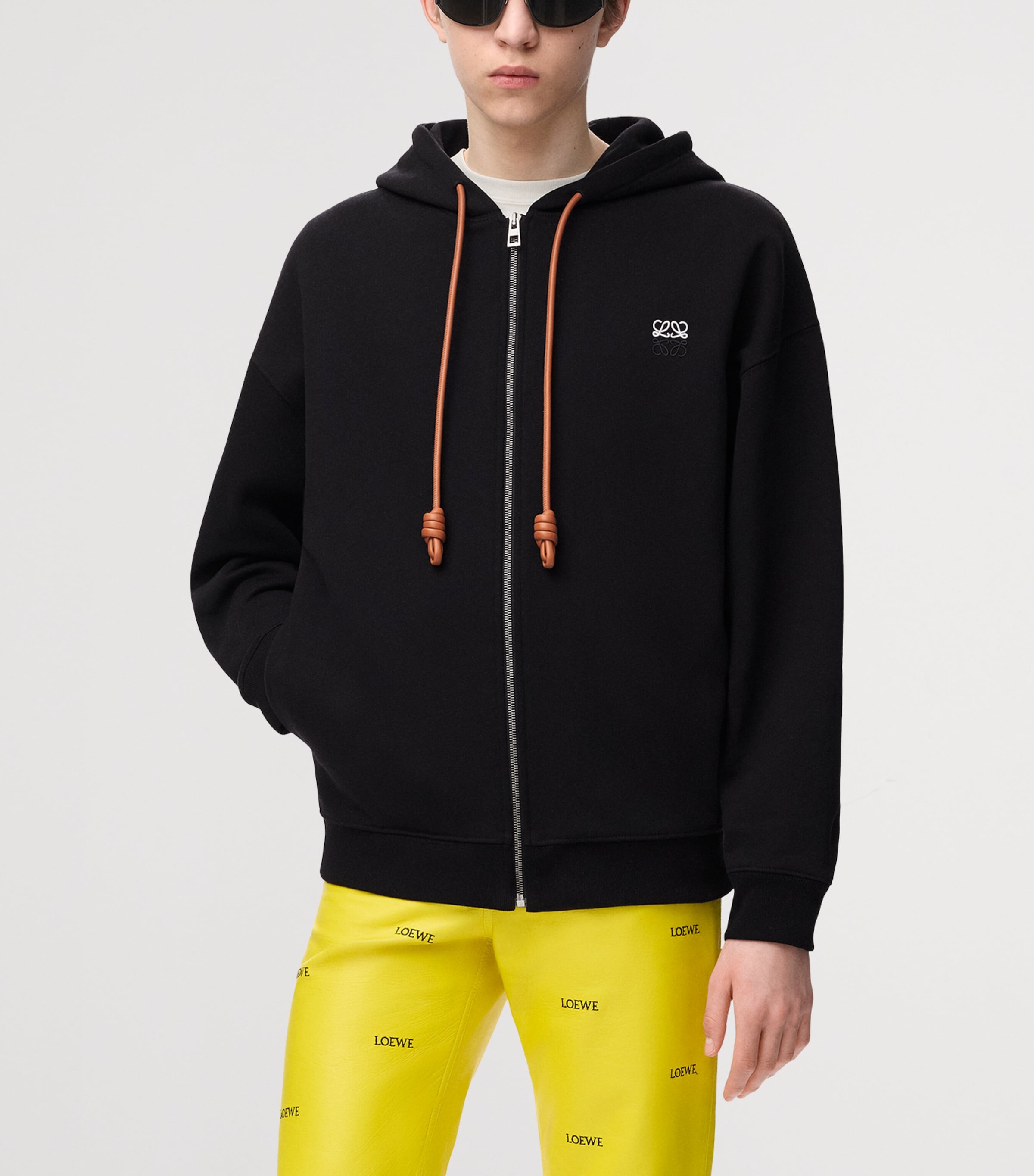LOEWE Mens Cotton-Blend Anagram Hoodie Black Image 3
