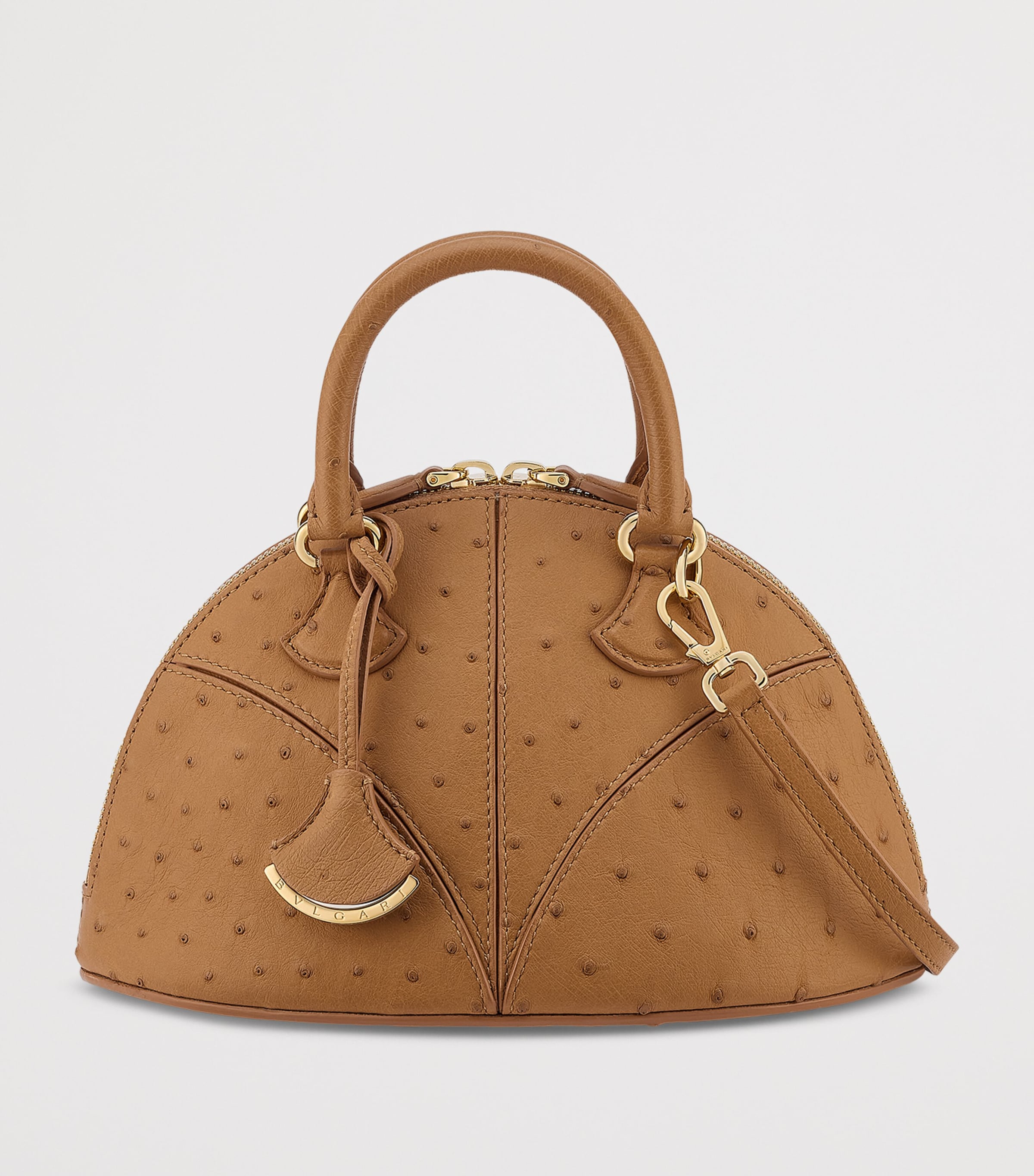 Ostrich Leather Marquise Top-Handle Bag BROWN Image 3