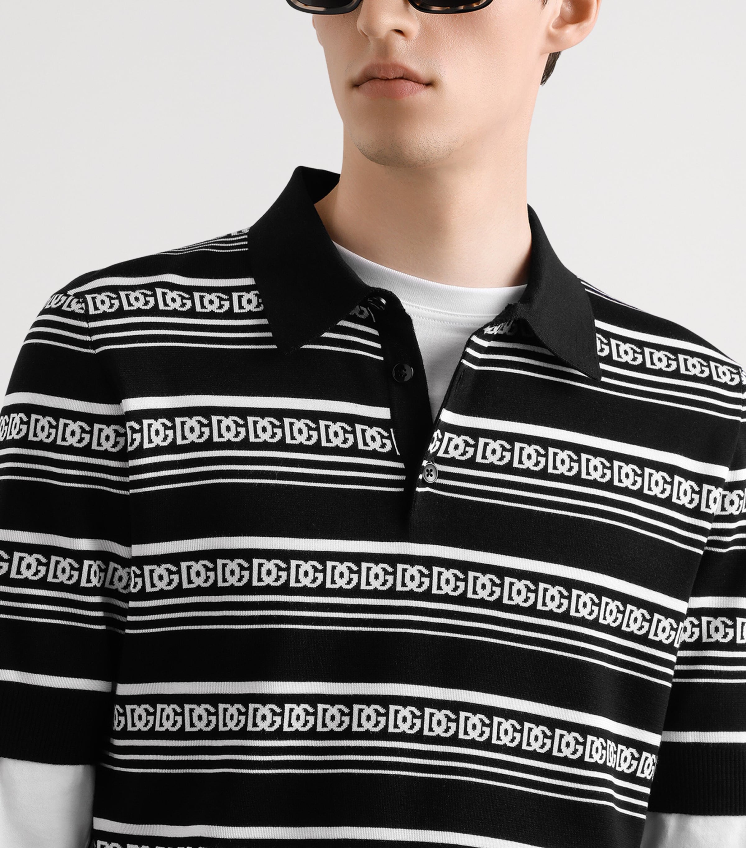 Silk Monogram Polo Shirt N0004-BLACK/WHITE Image 4