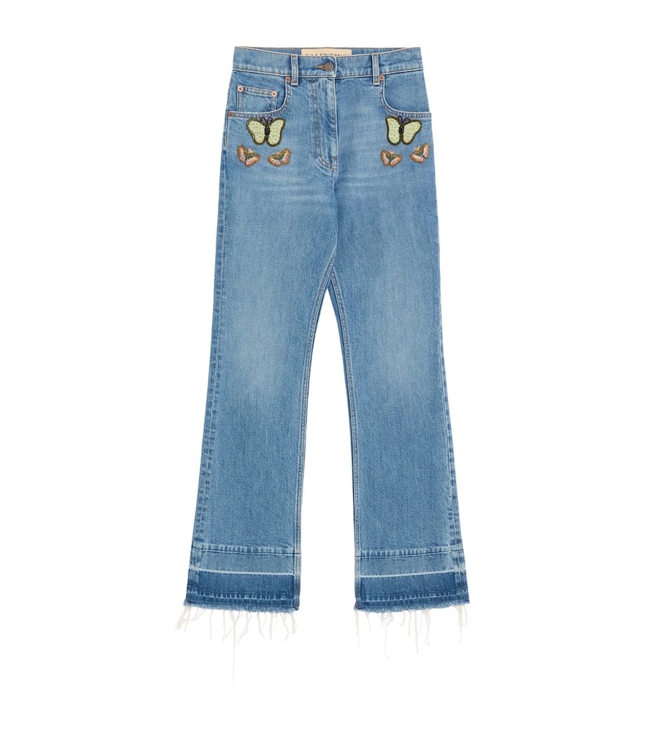 Valentino Womens Butterfly Embroidered Jeans Image 1