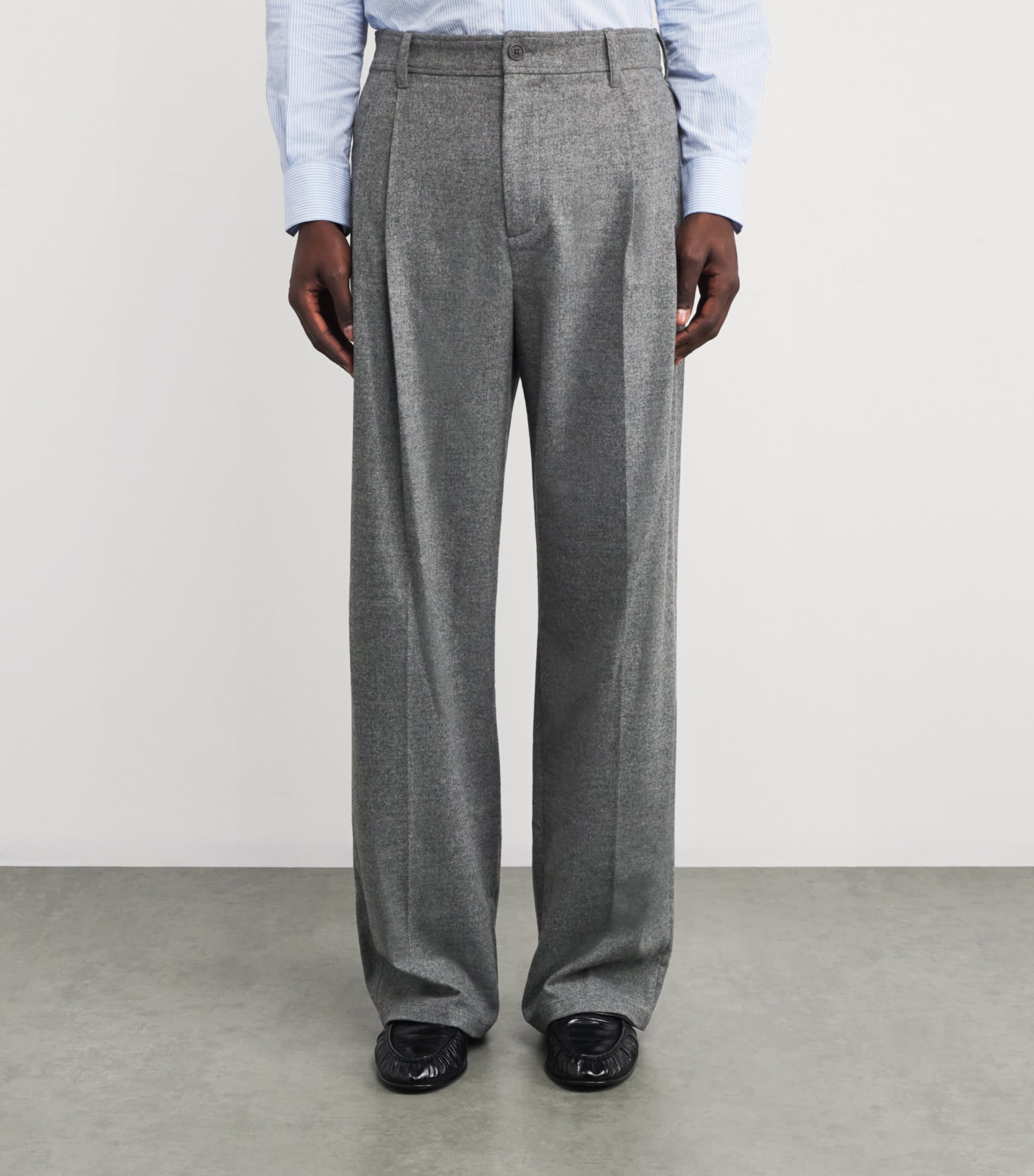 Wool Falcon Wide-Leg Trousers CHARCOAL MELANGE Image 3