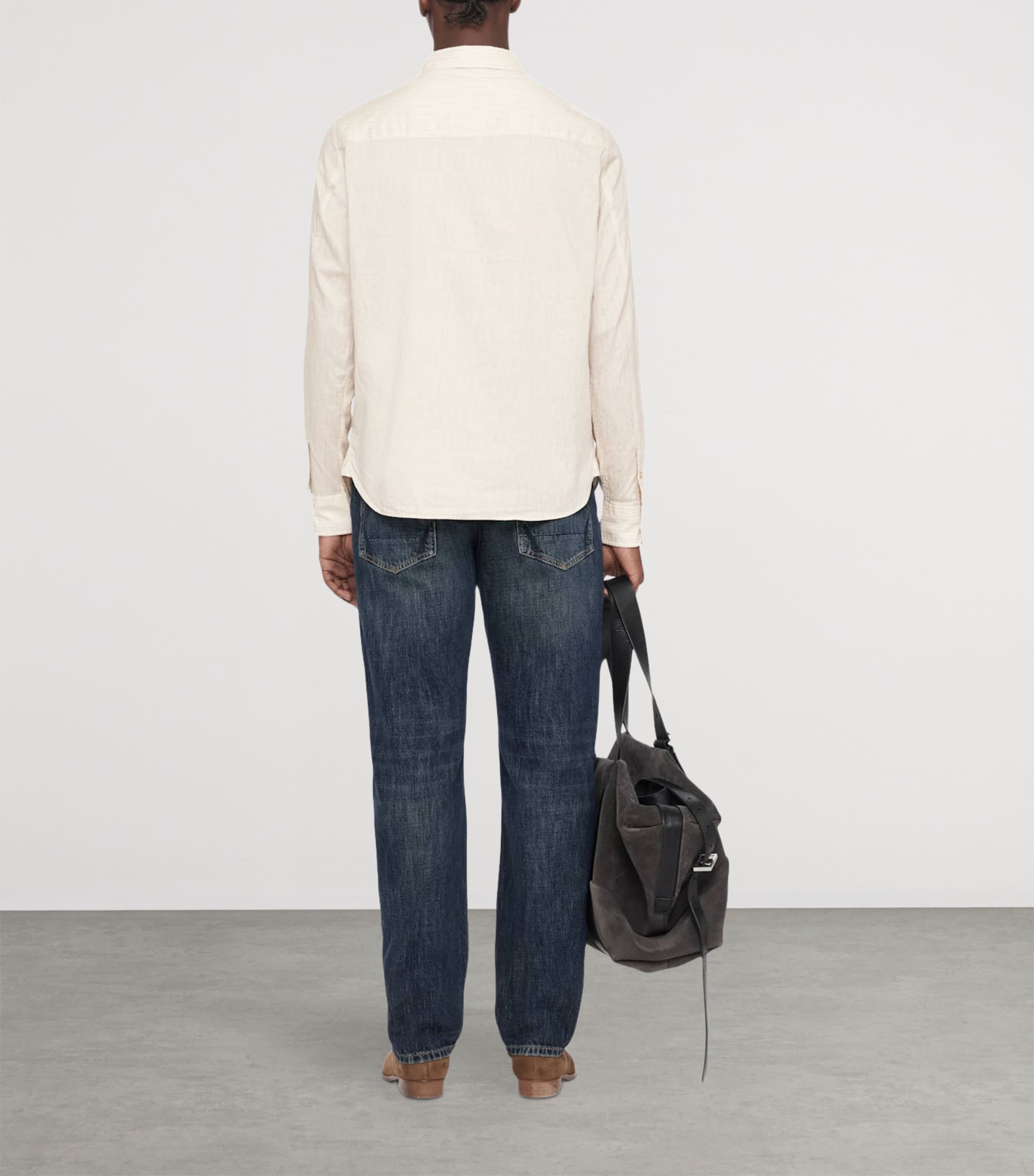 AllSaints Mens Organic Cotton Stripe Judd Shirt Cream Taupe Image 5