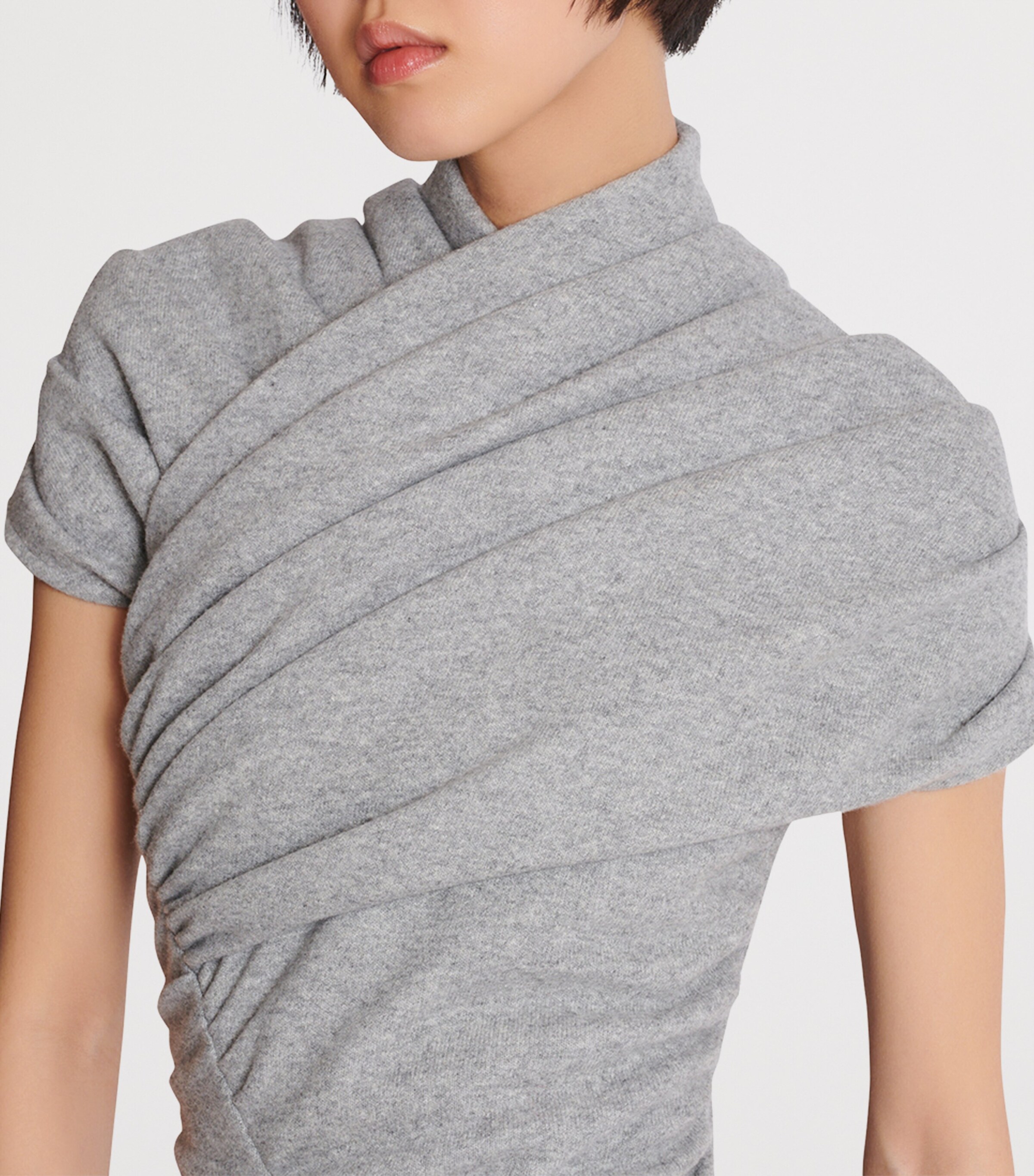 Draped Knit Top 9AD GRIS CHIN ECLAIR Image 7