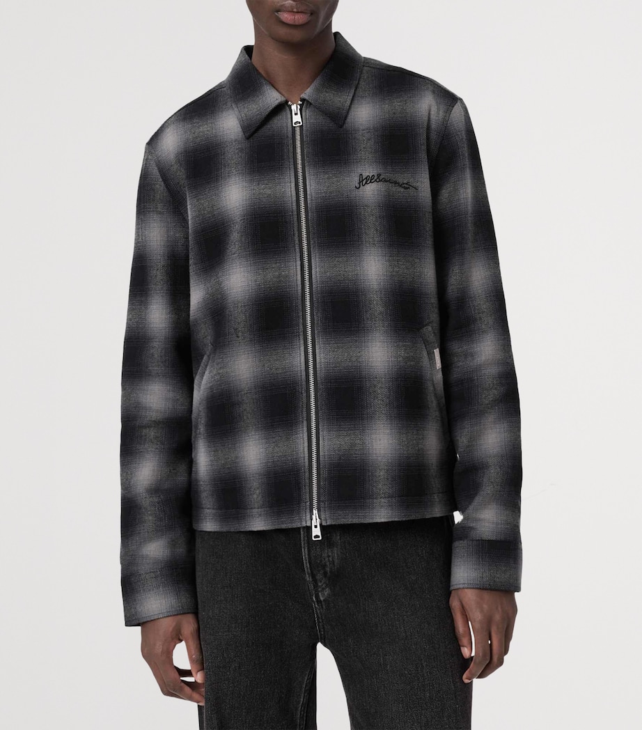 AllSaints Mens Organic Cotton Check Kapi Overshirt Slatewash Blue Image 3