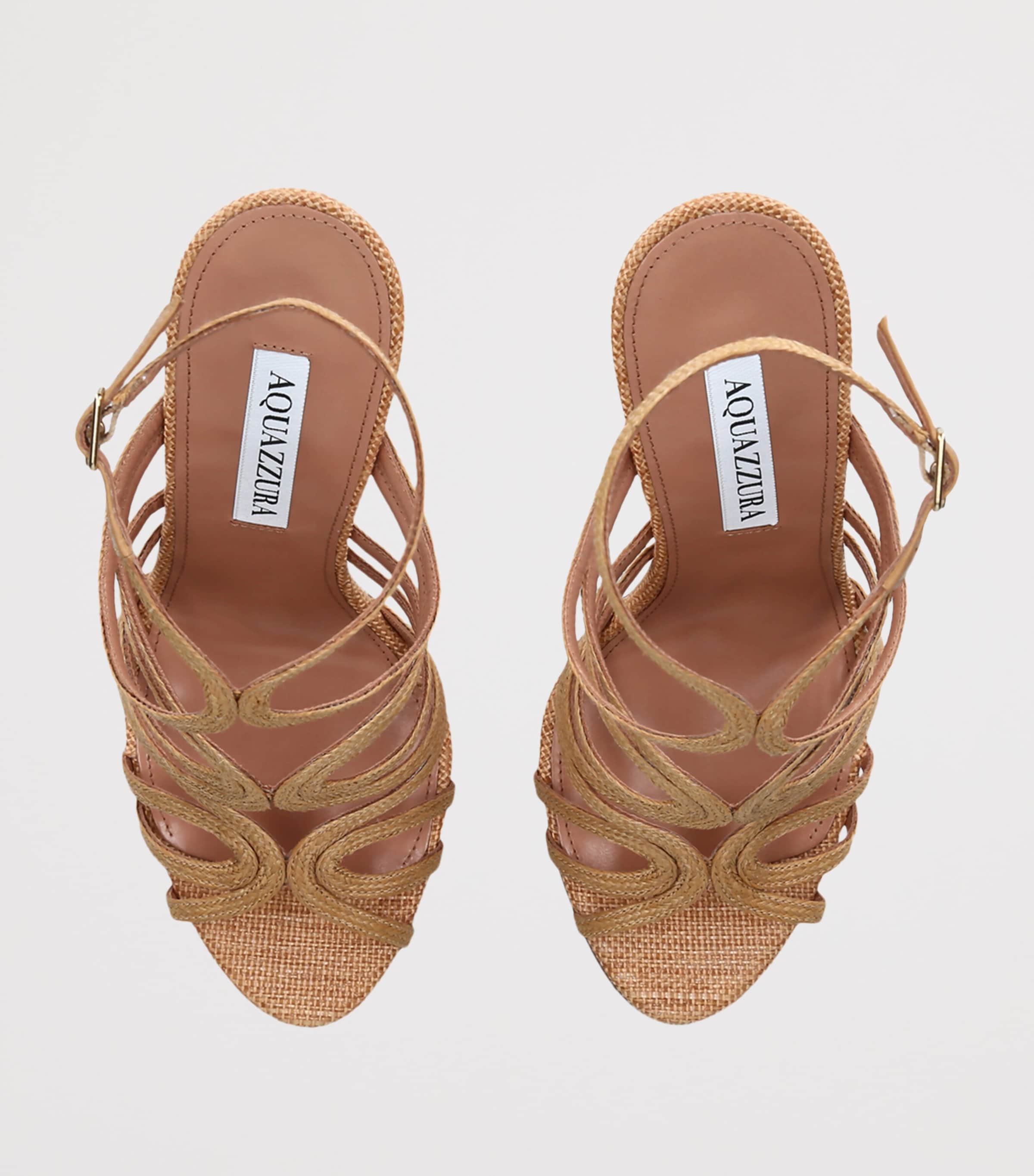 Aquazzura Raffia Serenade Heeled Sandals 105 Beige Image 4