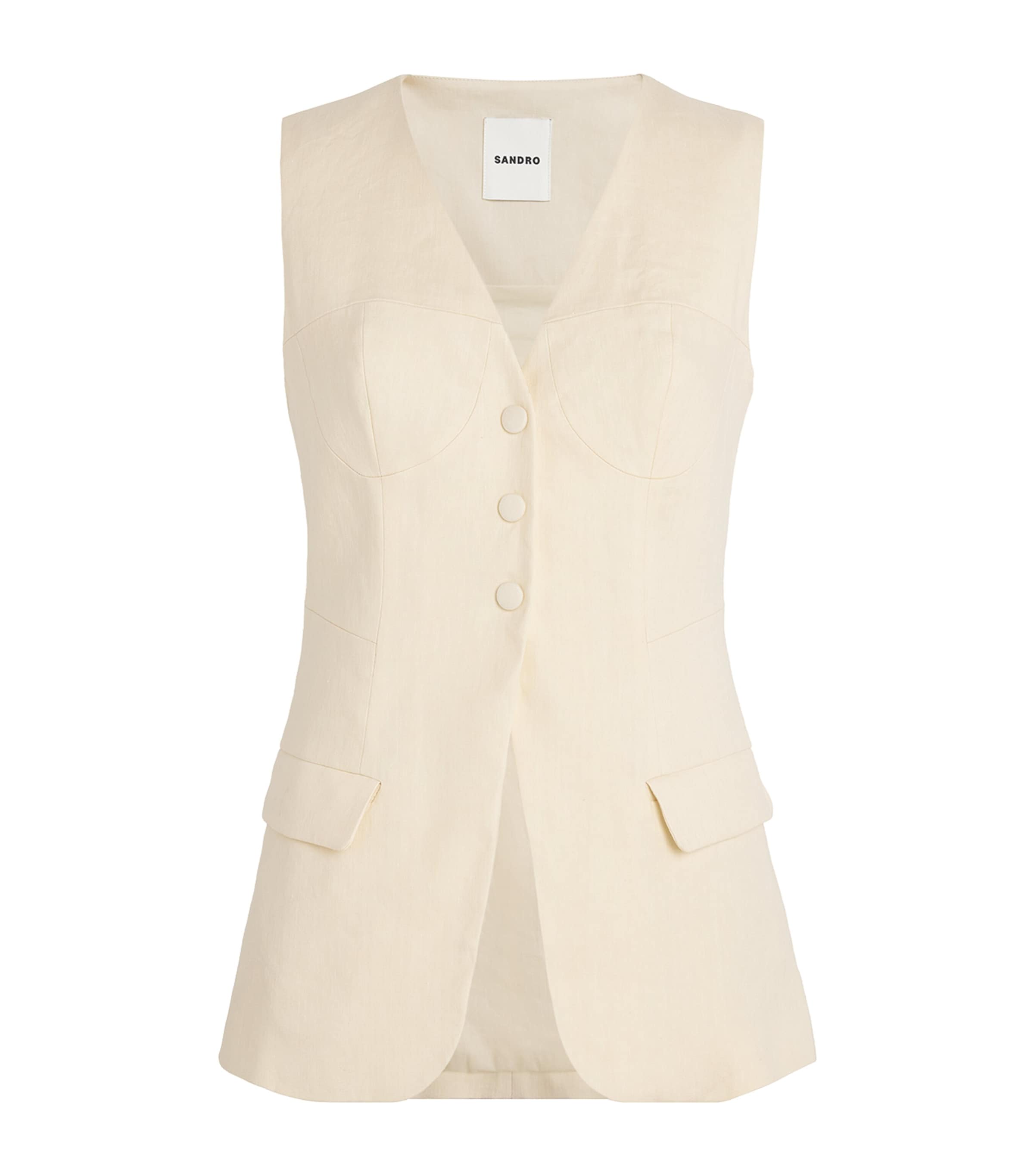 Sandro Linen-cotton Waistcoat In Beige