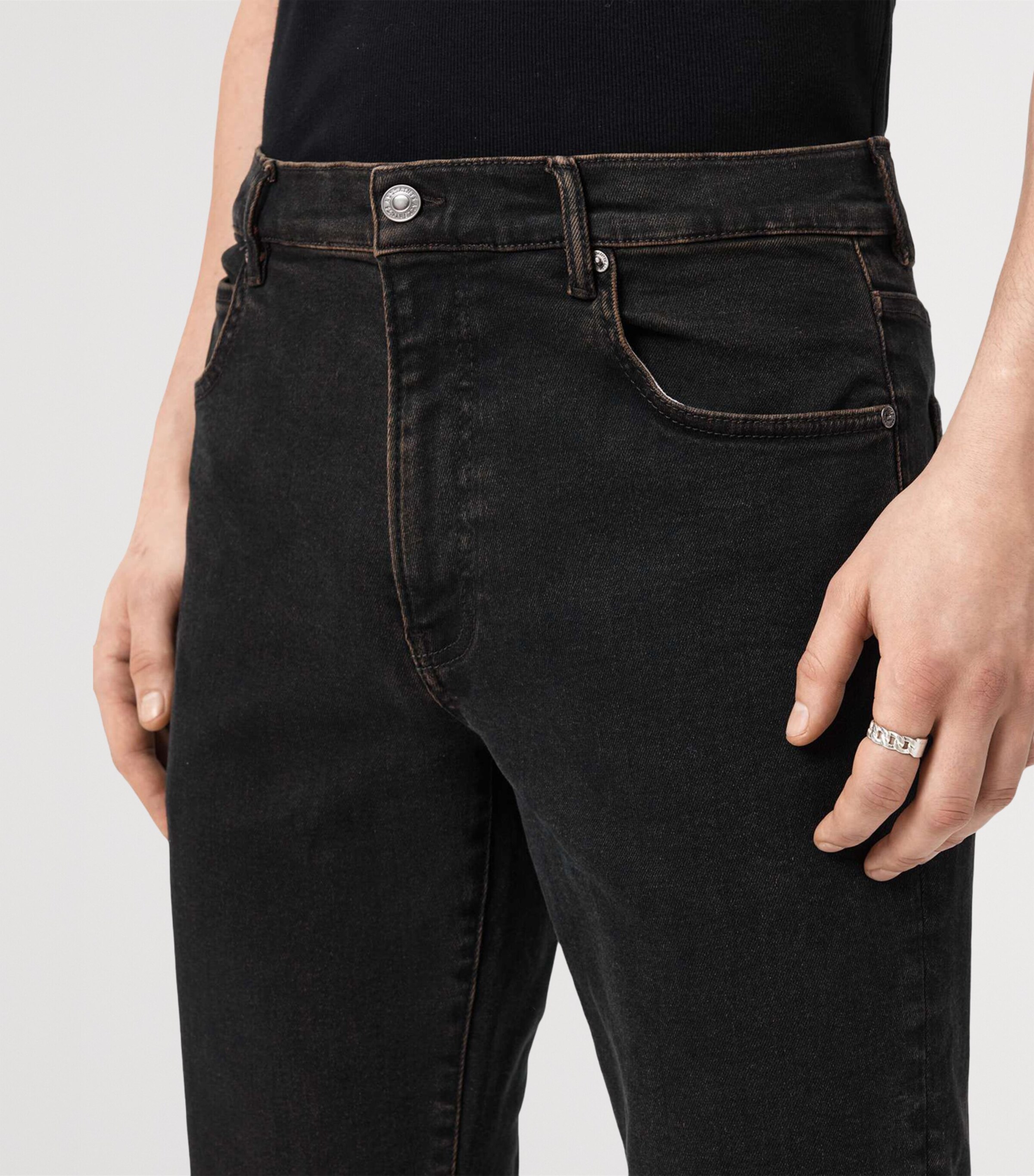 AllSaints Mens Sid Skinny Jeans Overdyed Brown Image 5