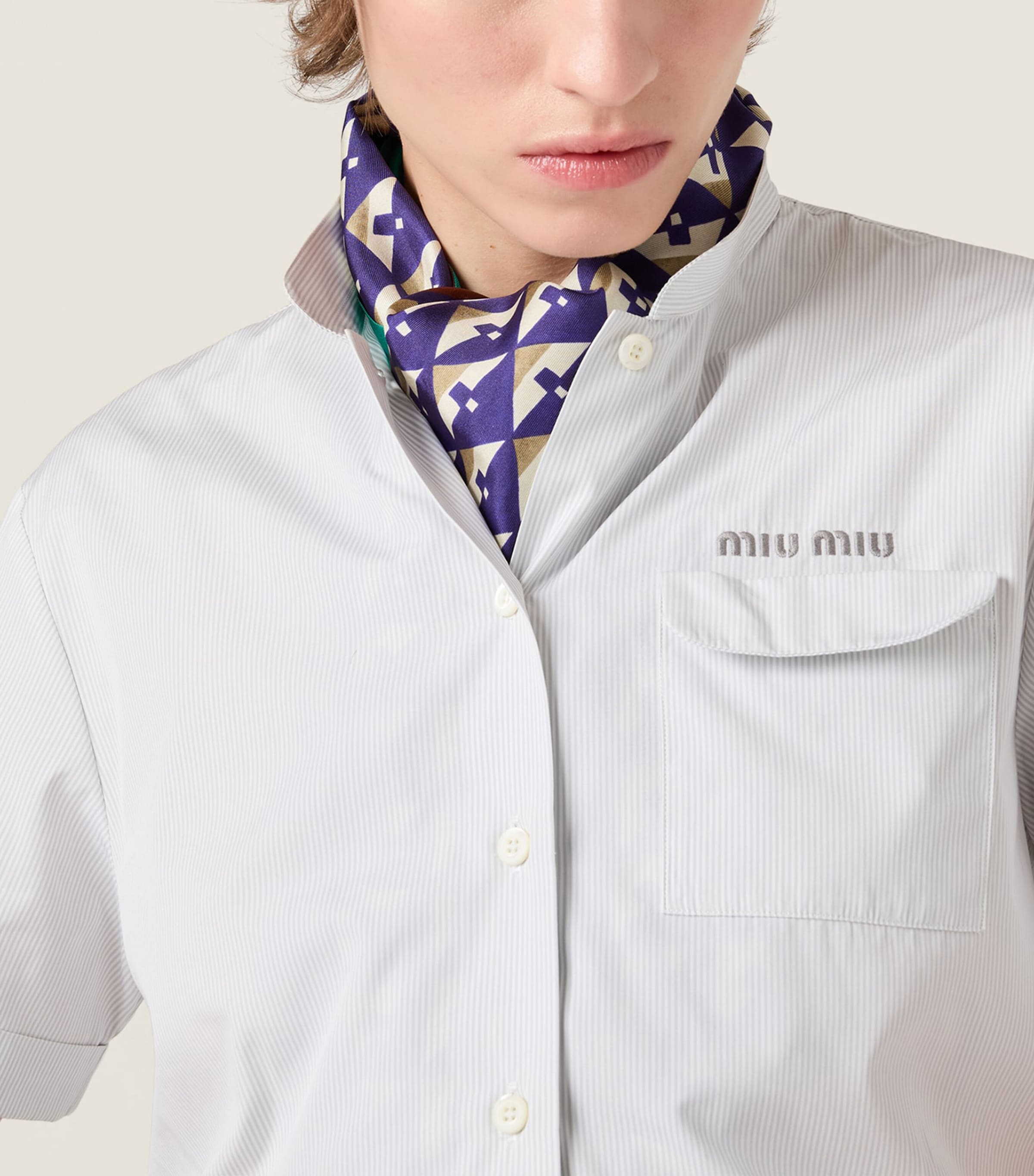 Miu Miu Womens Stand-Collar Pinstripe Shirt Image 5