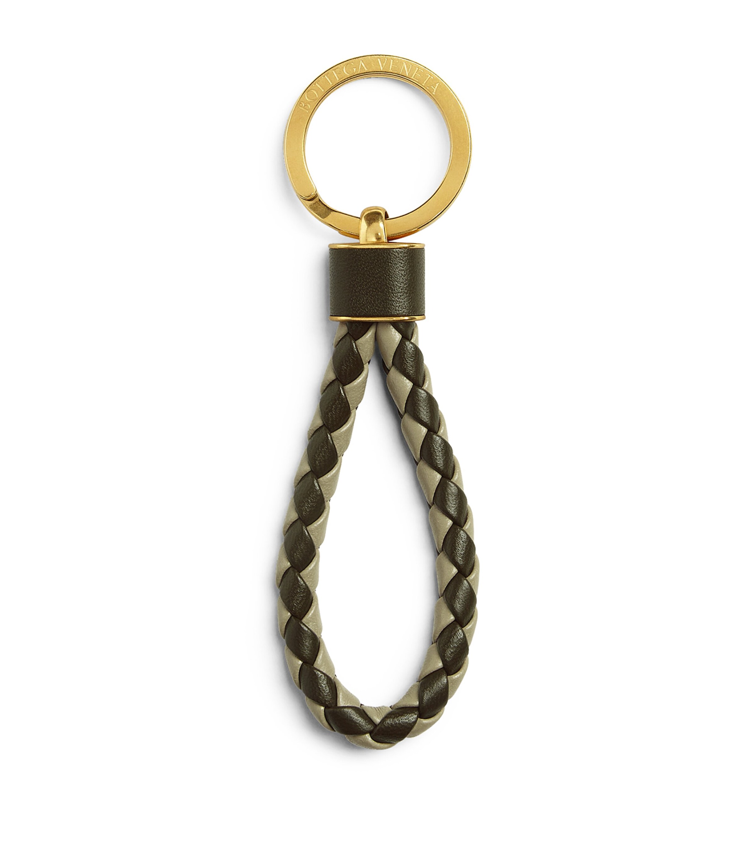 Bottega Veneta Leather Intreccio Keyring In Green