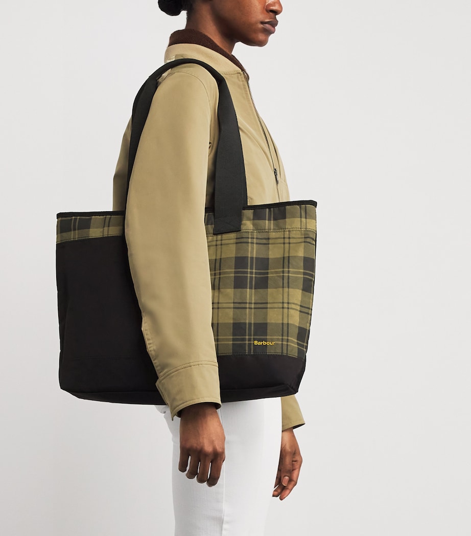 Cotton Patchwork Tartan Tote Bag BLACK/OLIVE CHECK Image 2