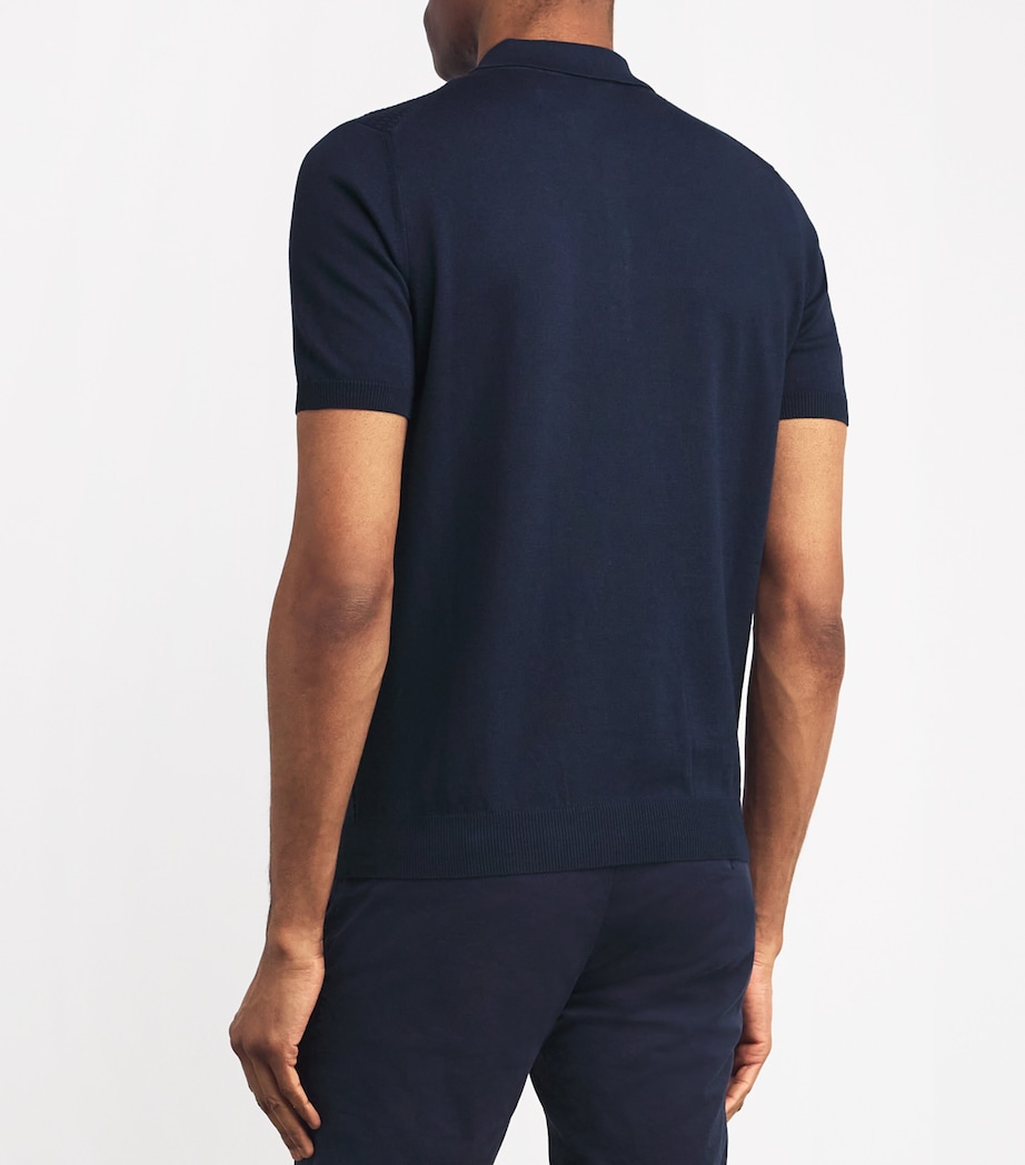 Corneliani Mens Cotton Textured Polo Shirt Navy Blue Image 4