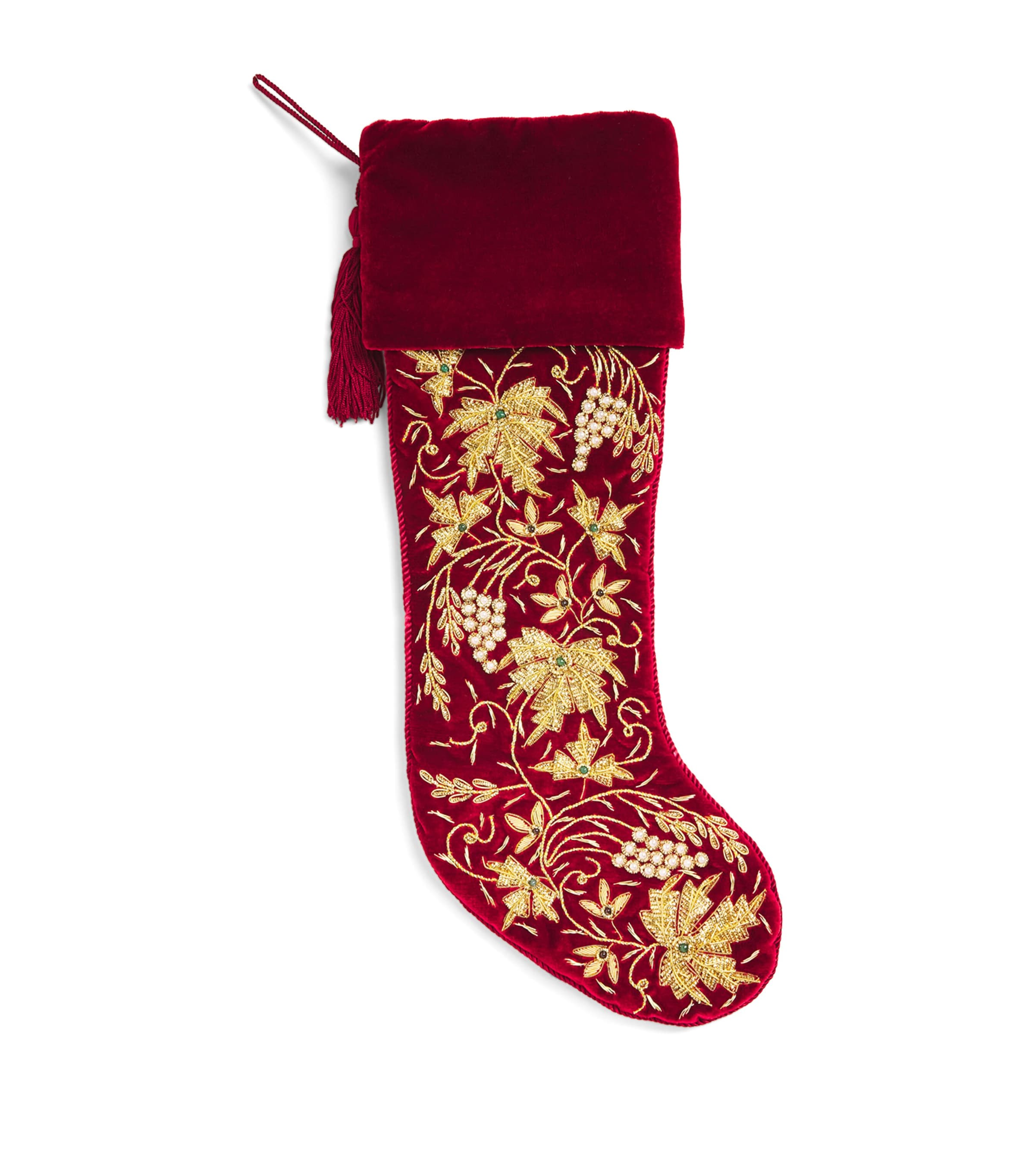 Harrods Velvet William Morris Embellished Balmoral Stocking In Red