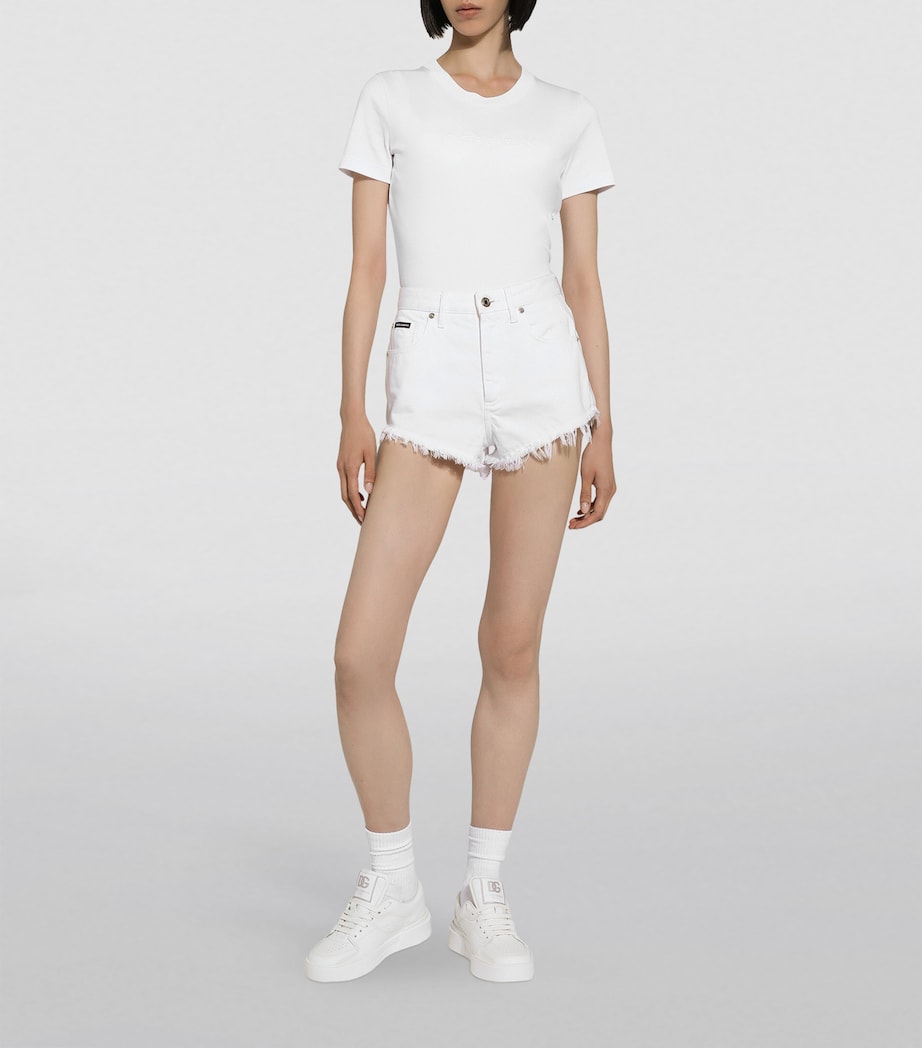 Dolce&Gabbana Womens Cotton Embroidered-Logo T-Shirt Optical White Image 2