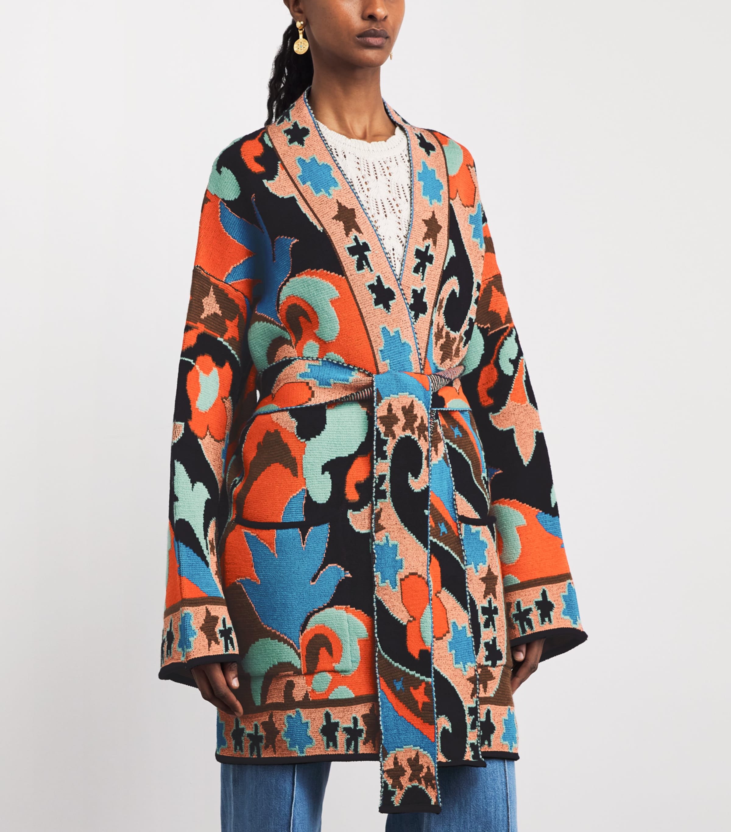 Etro Womens Wool-Blend Jacquard Cardigan Red Image 4