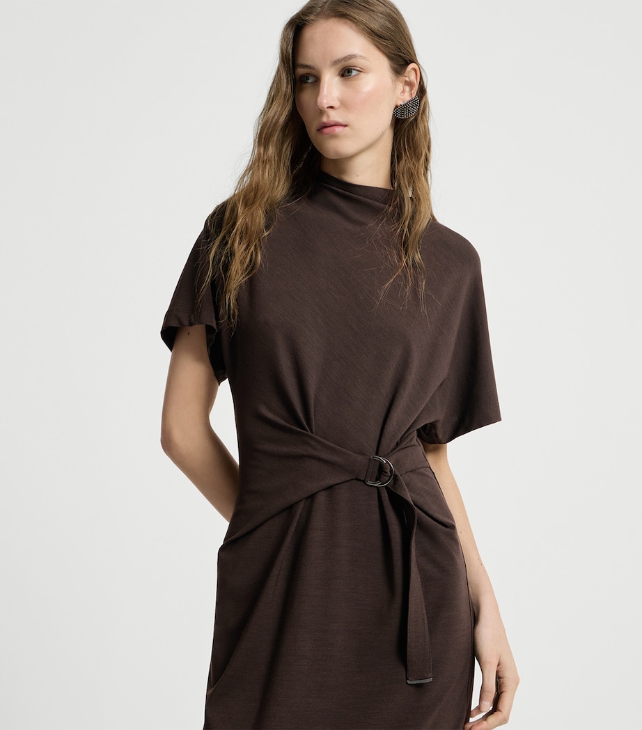 Brunello Cucinelli Womens Wool-Blend Belted Midi Dress Image 4