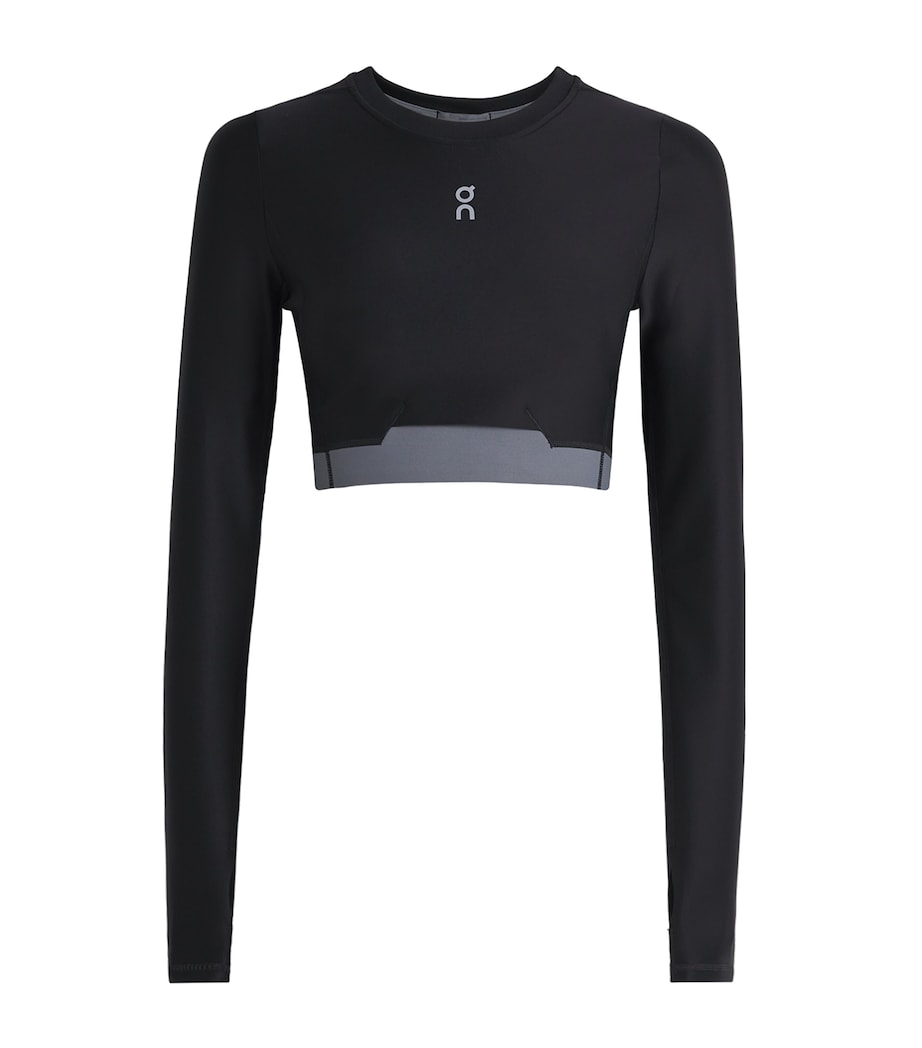 On Womens Train Cropped Long-Sleeve Top Black Image 1