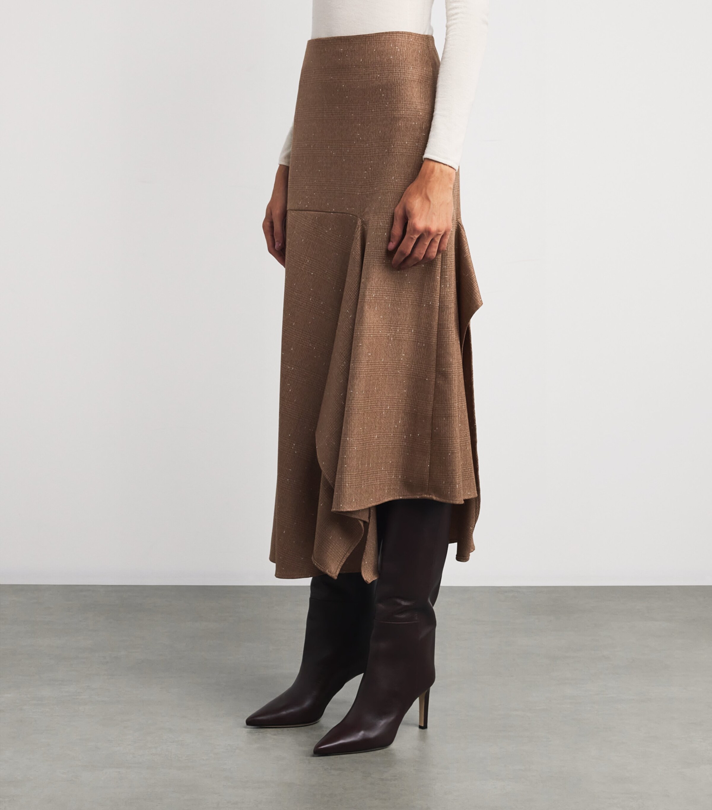 Fabiana Filippi Womens Virgin Wool Asymmetric Midi Skirt Cammello Image 3