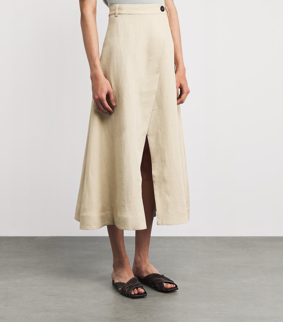 Le Kasha Womens Linen Raqi Crossover Midi Skirt Beige Image 4