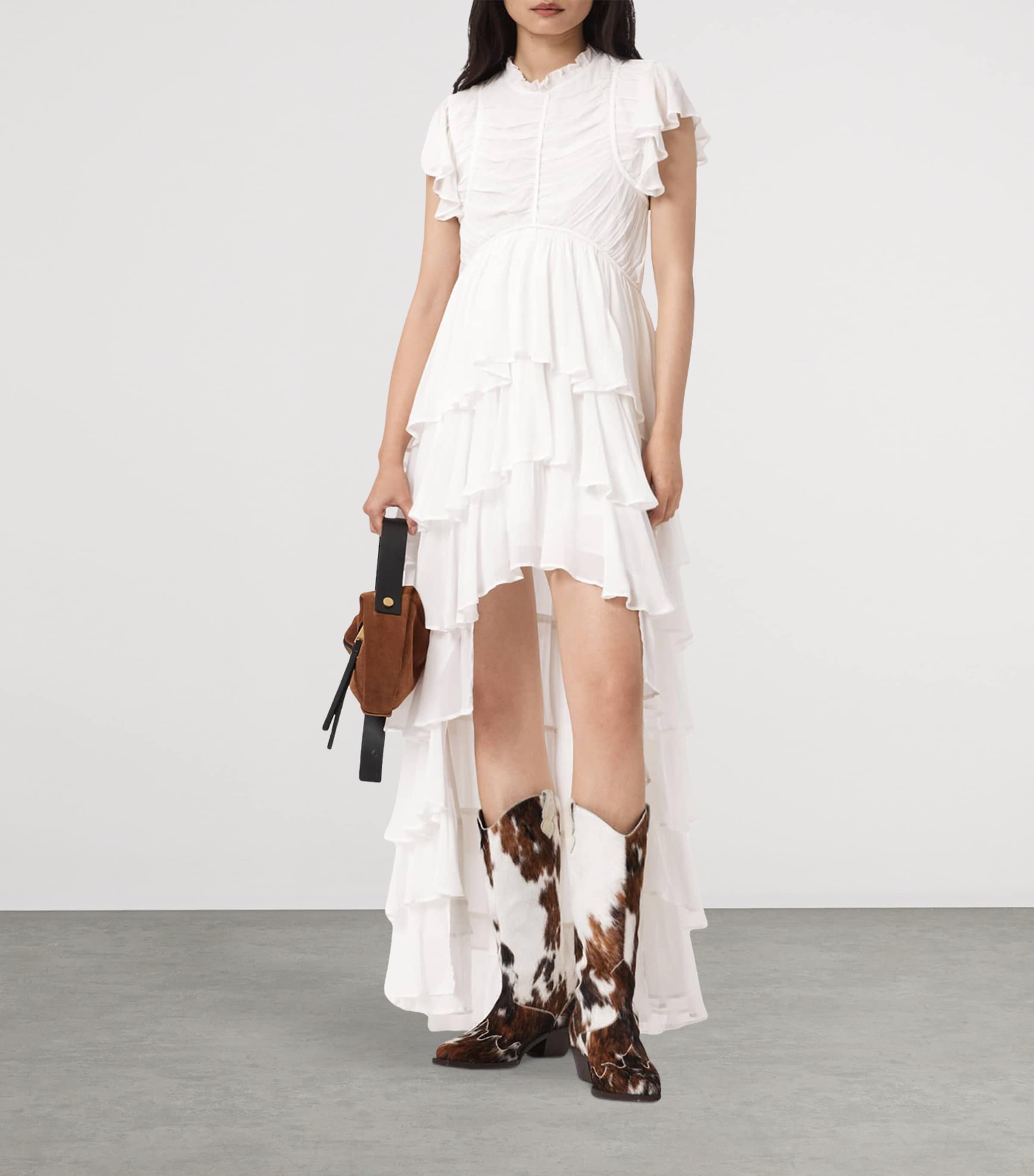 AllSaints Womens Ruffled High-Low Shaela Maxi Dress Optic White Image 2