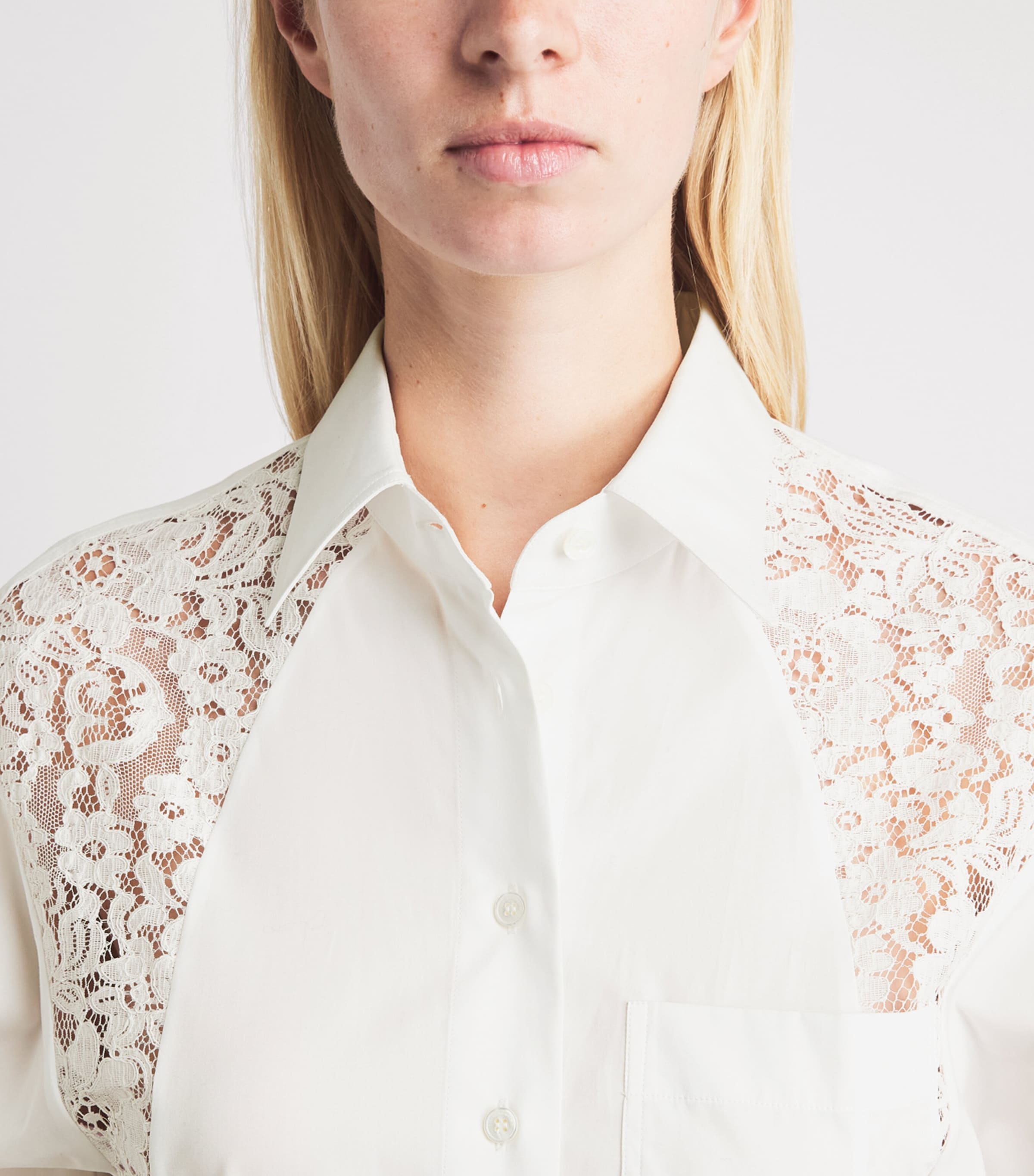 Stella McCartney Womens Organic Cotton Lace-Panel Midi Shirt Dress Pure White Image 4