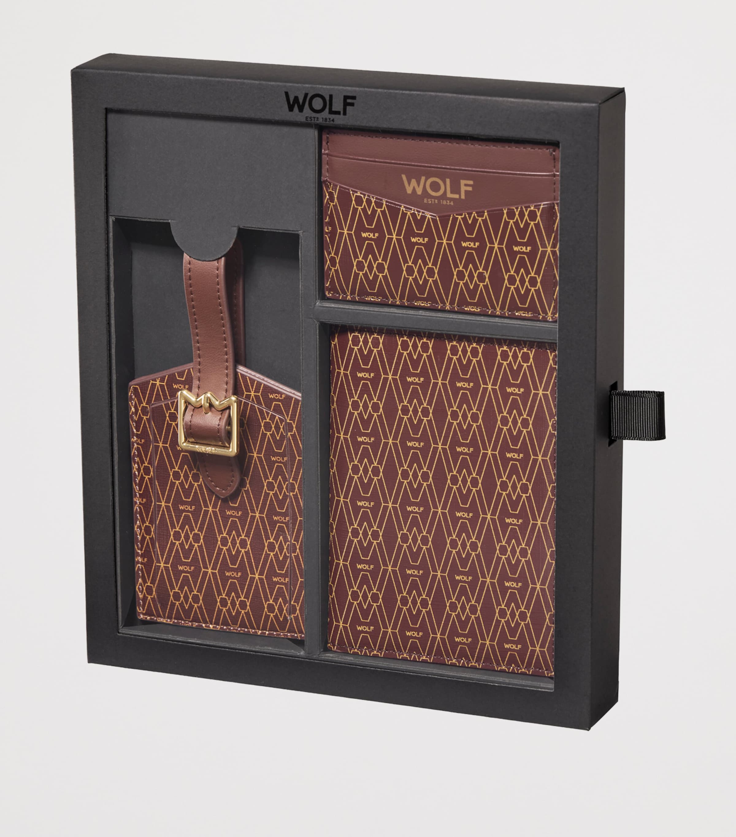 WOLF Signature Passport Holder, Card Holder and Luggage Tag Gift Set Brown Image 2
