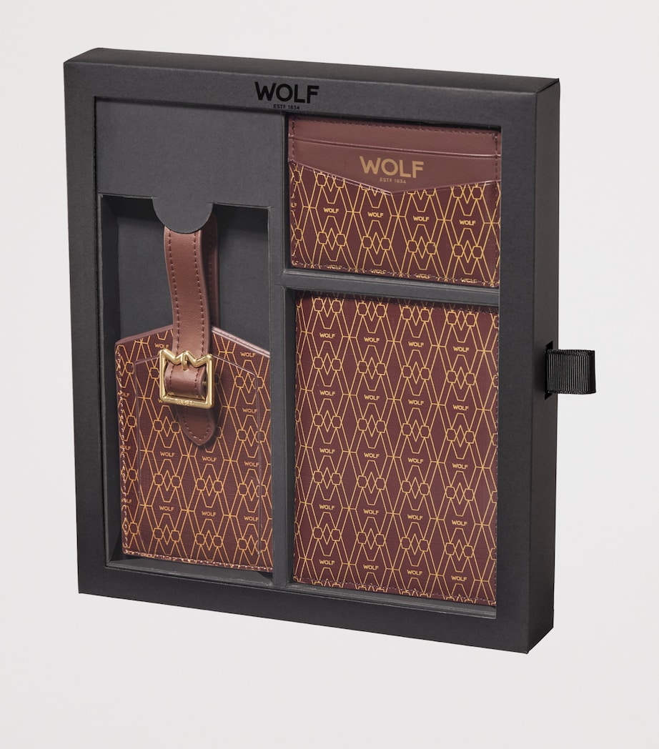 WOLF Signature Passport Holder, Card Holder and Luggage Tag Gift Set Brown Image 2