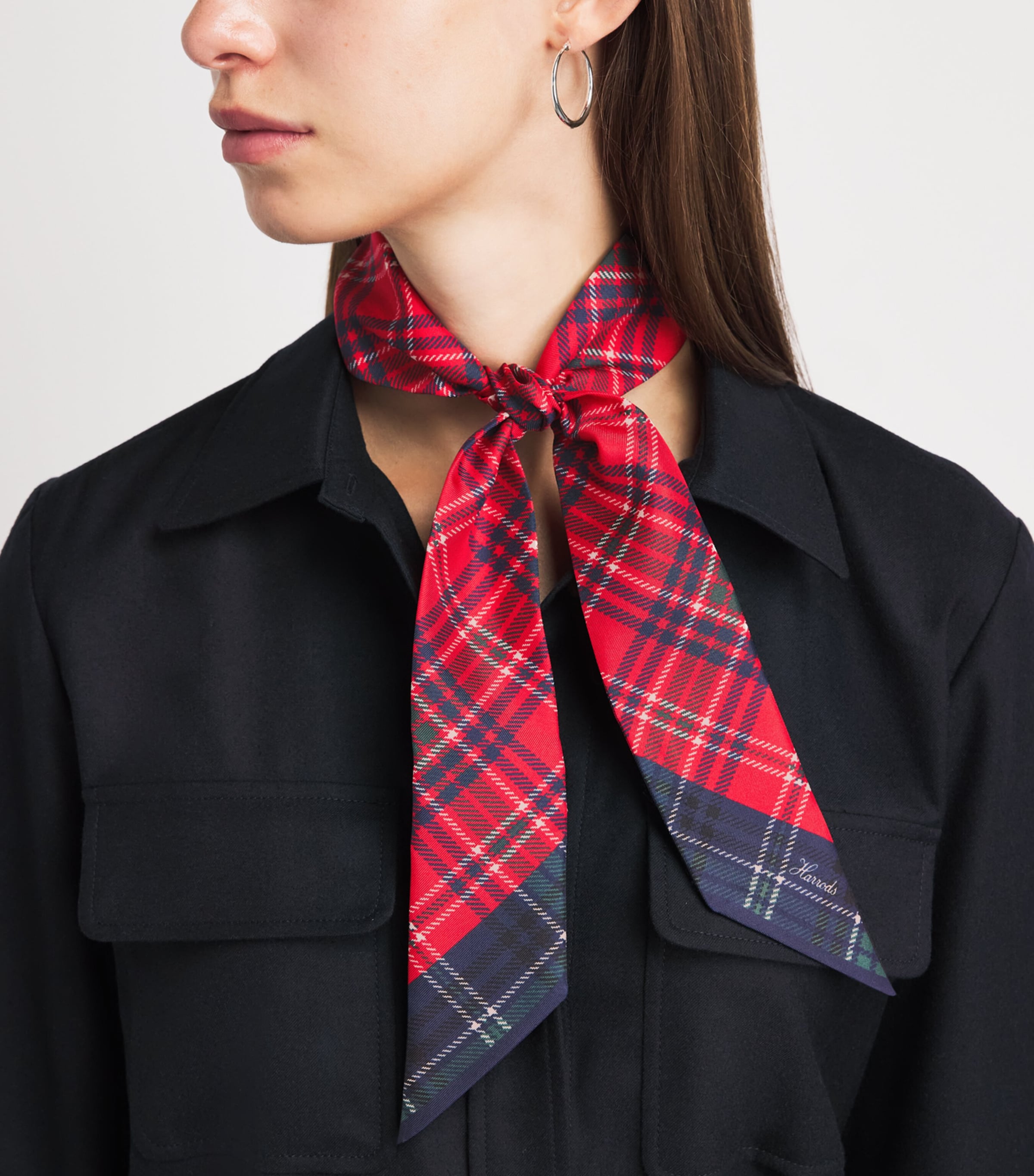 Harrods Silk Tartan Scarf Navy Image 2