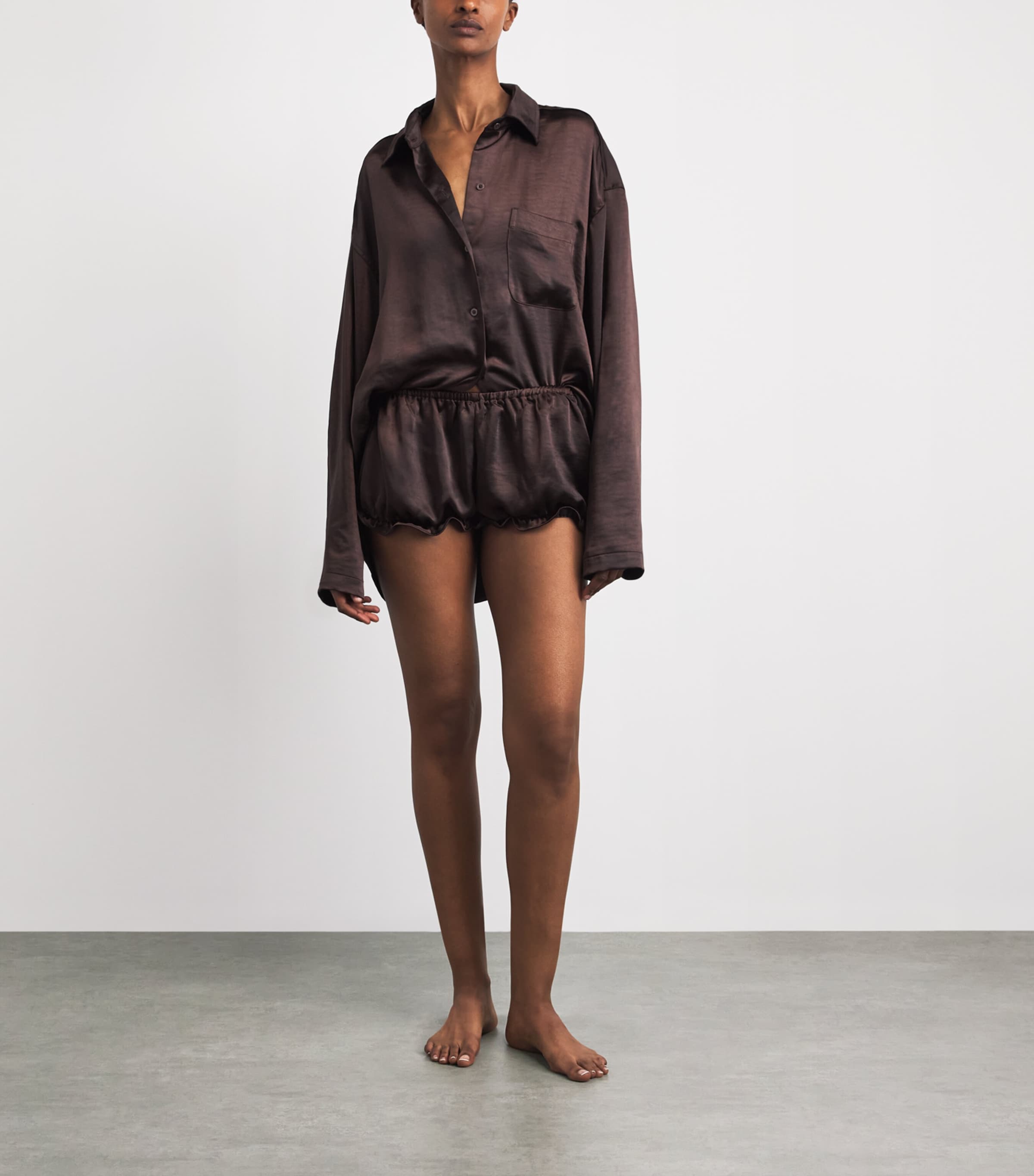 Skims Womens Satin Bloomer Shorts Espresso Image 2