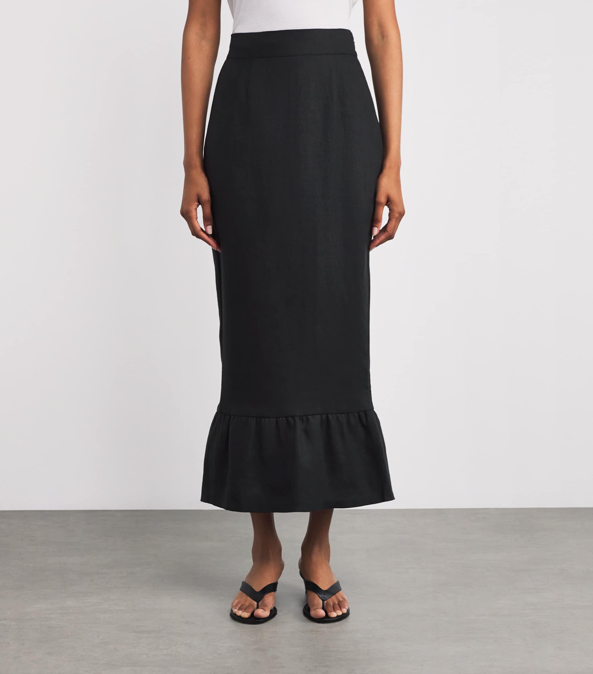 Linen Matilda Midi Skirt BLACK Image 3
