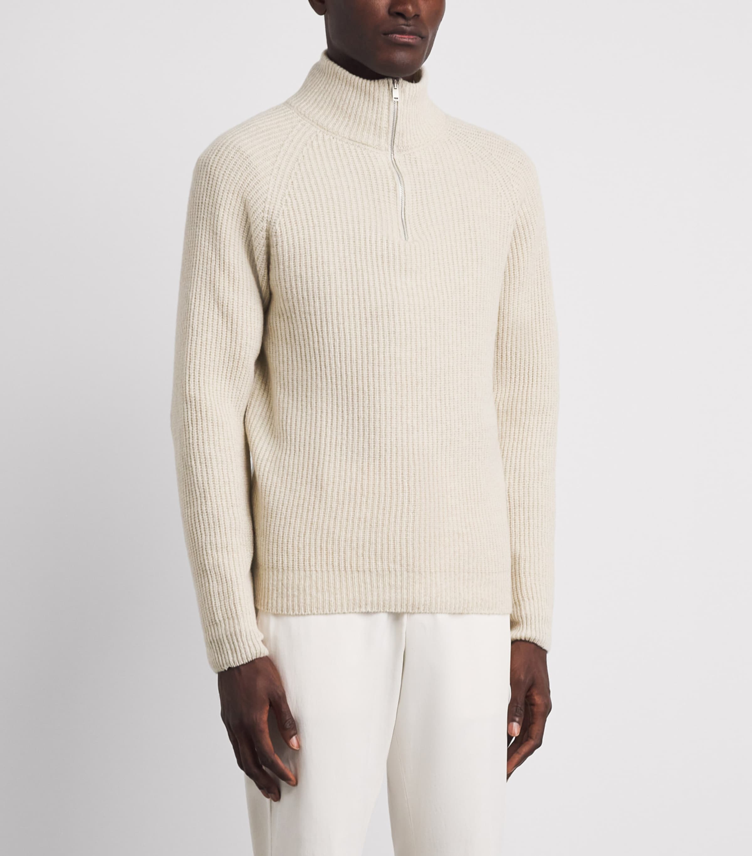 John Smedley Mens Recycled Cashmere-Wool Quarter-Zip Ryker Sweater Pampas Image 4
