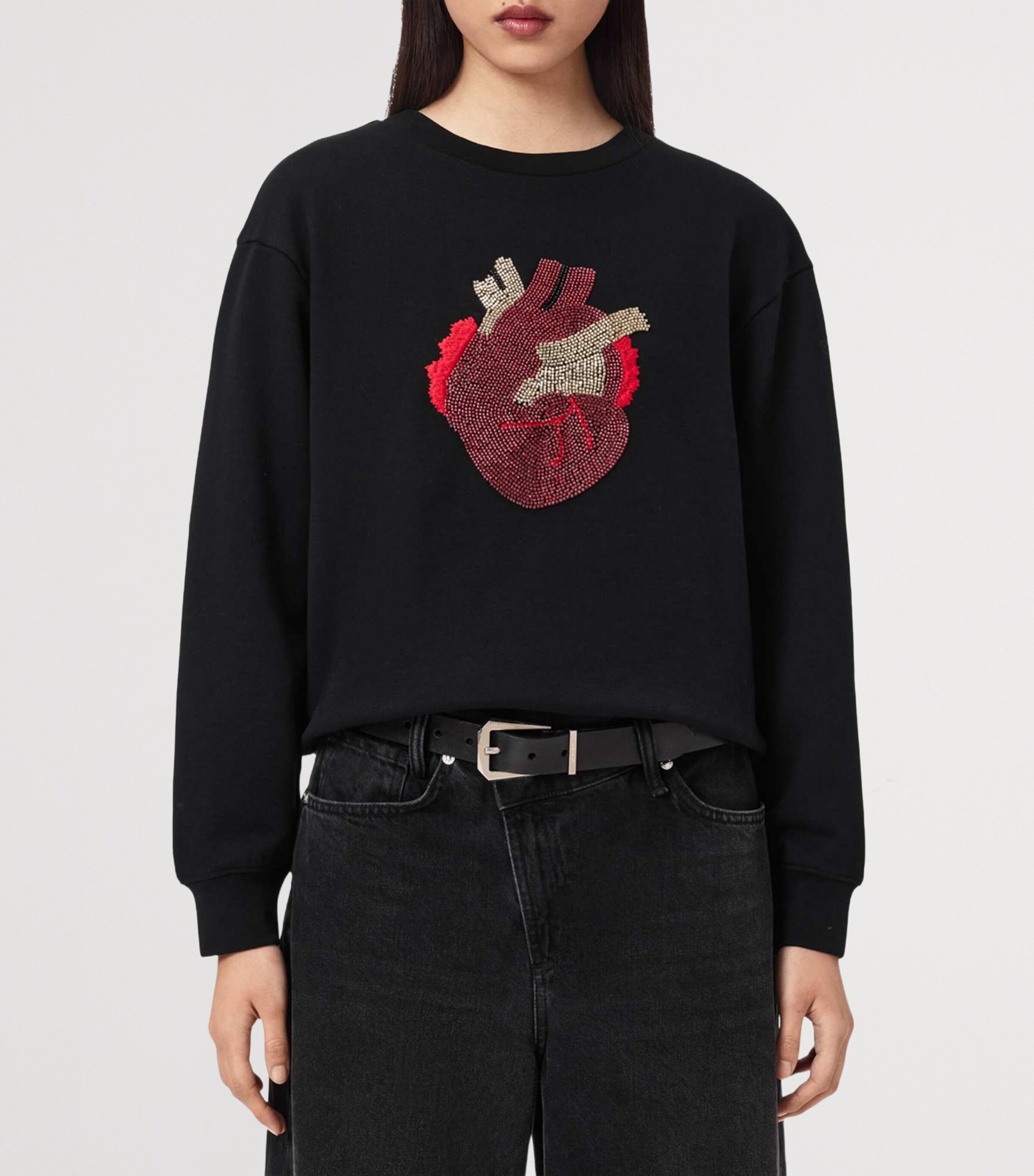 AllSaints Womens Embellished Andrea Pippa Sweatshirt Black Image 3