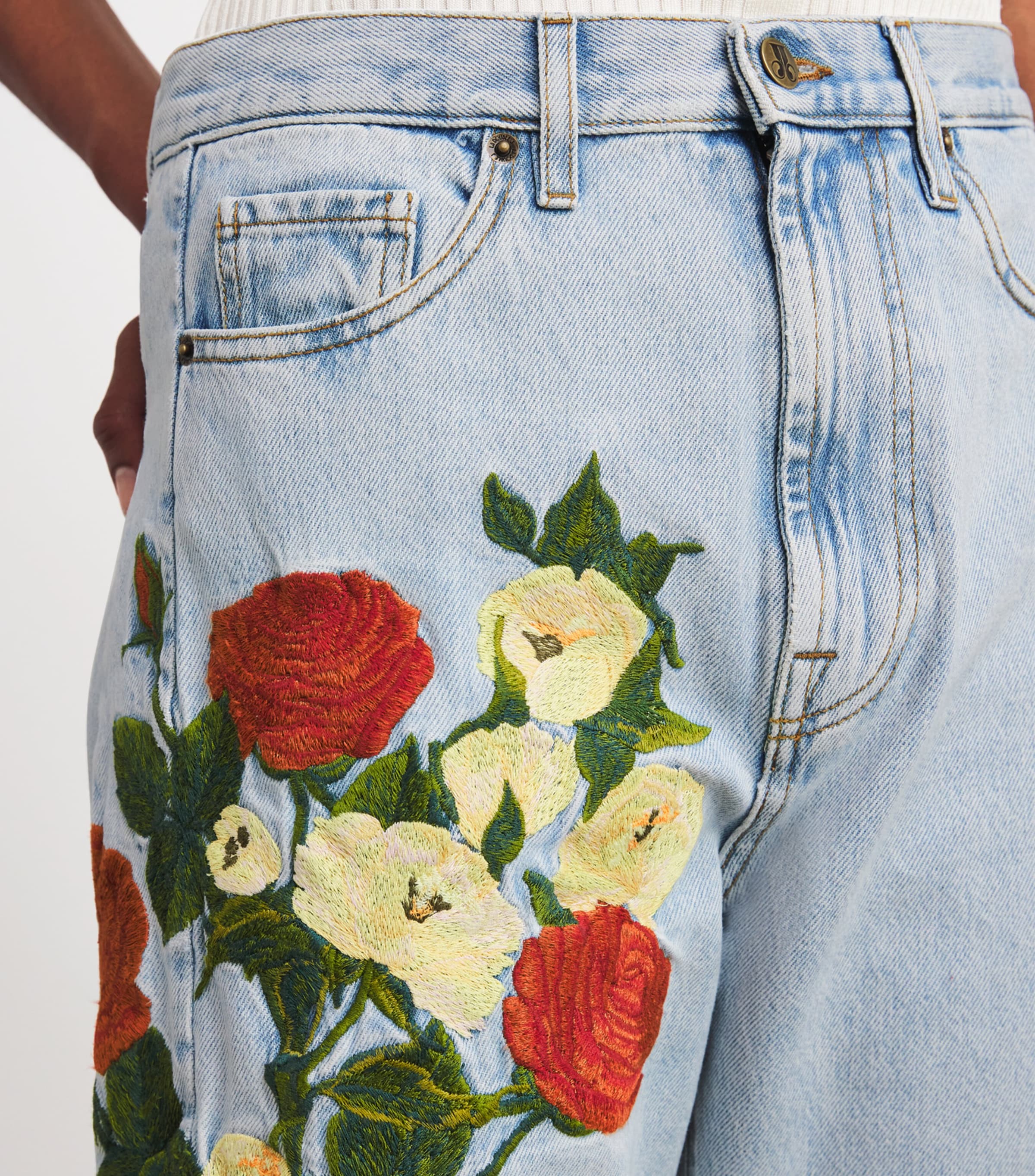 La Doublej Womens Floral Appliqué Barrel-Leg Jeans Mlti Rd/cmn/grn Image 6