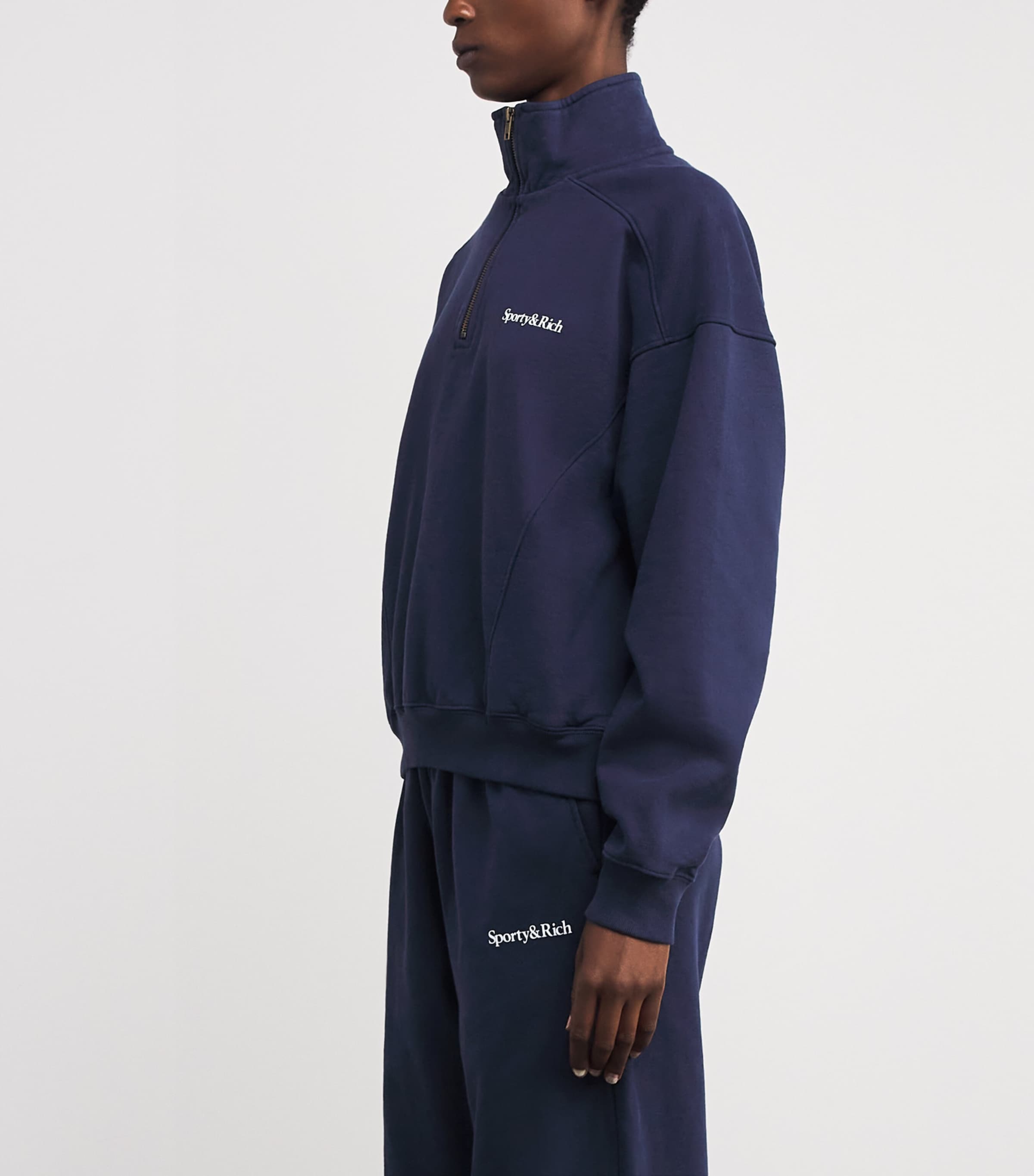 Cotton Logo Quarter-Zip Sweatshirt 3902 DARK NAVY Image 3