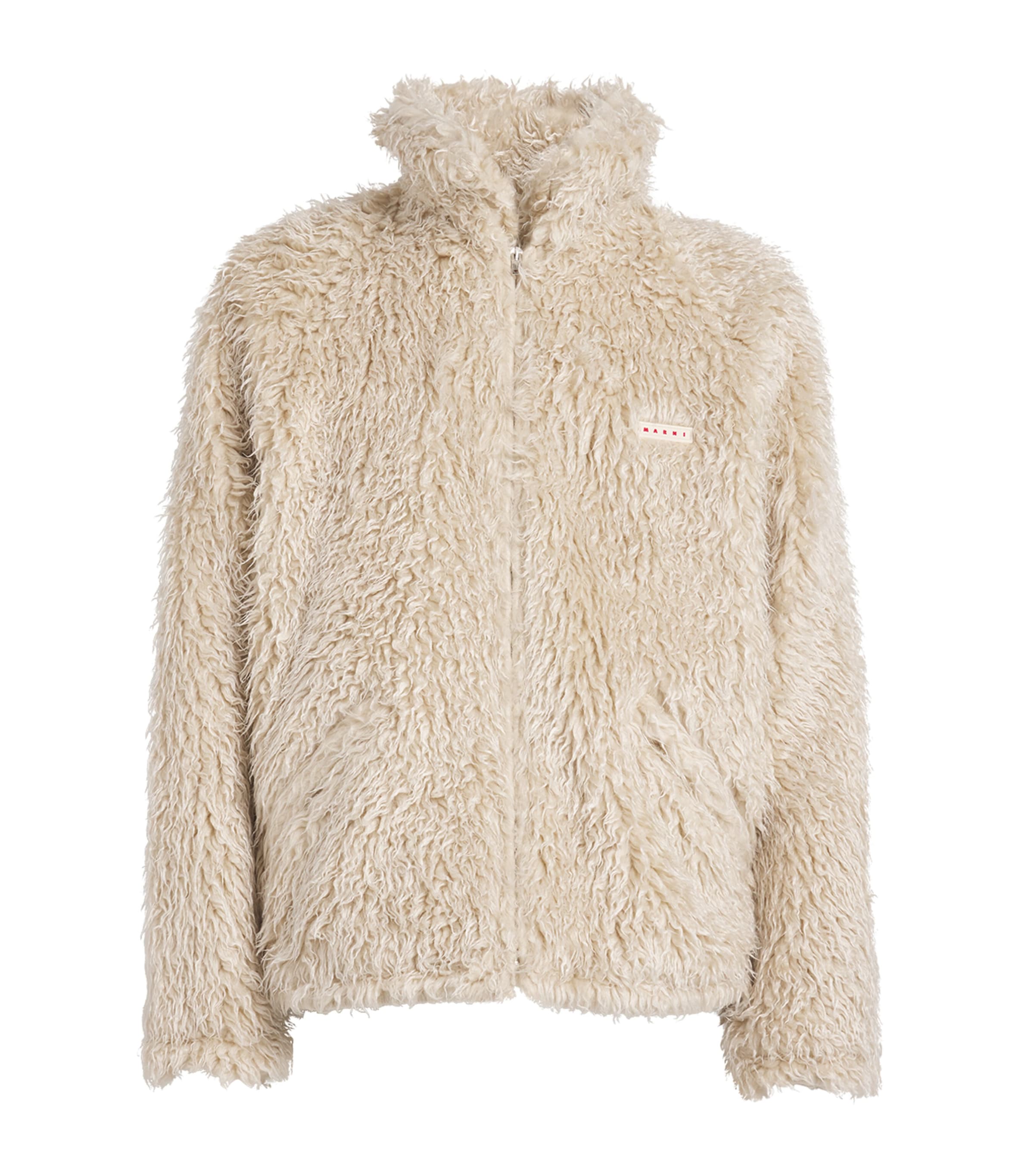 Shop Marni Faux Fur Zip-up Jacket In Beige