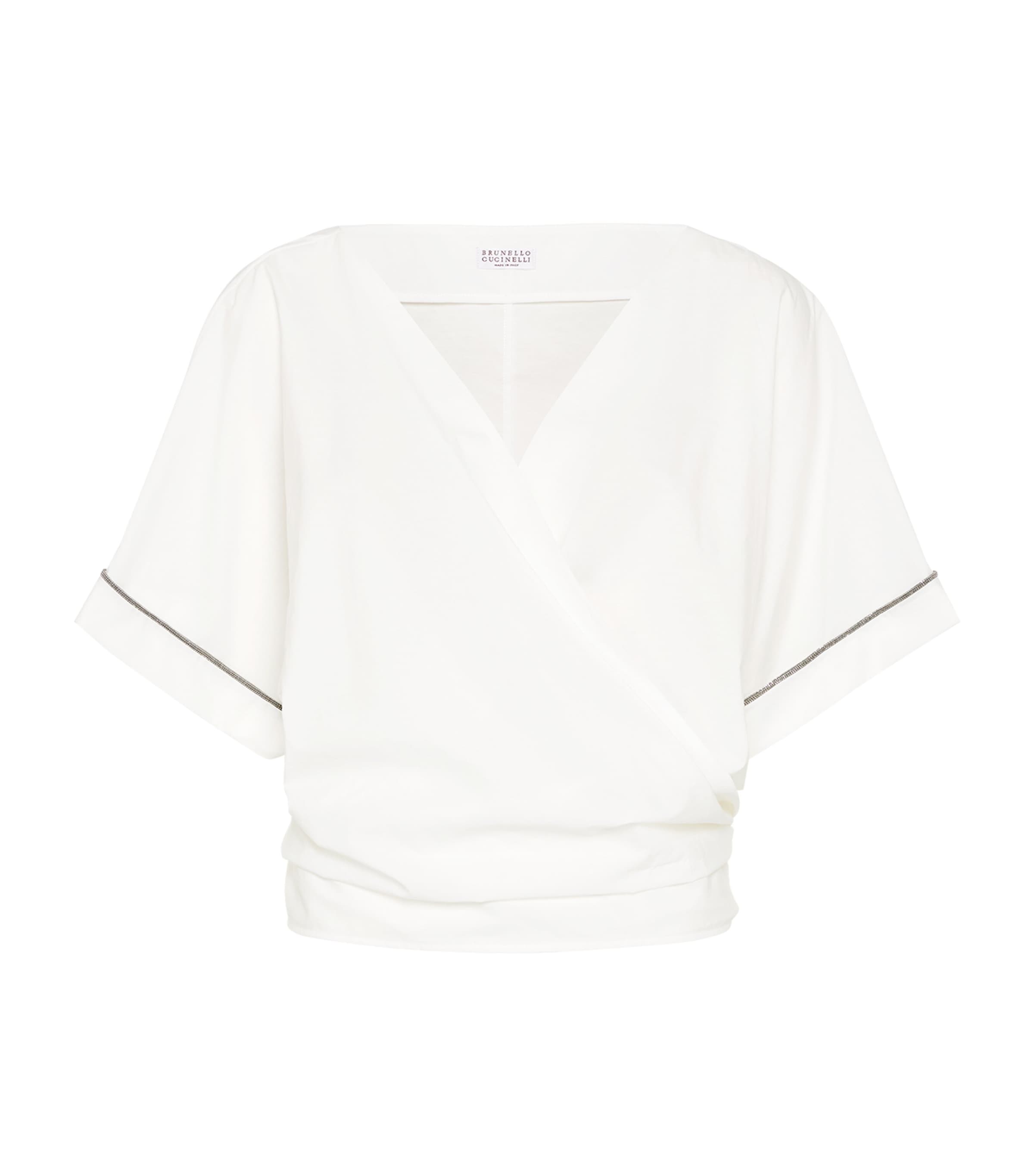 Brunello Cucinelli Techno Cotton-blend Poplin Kimono Top In Beige