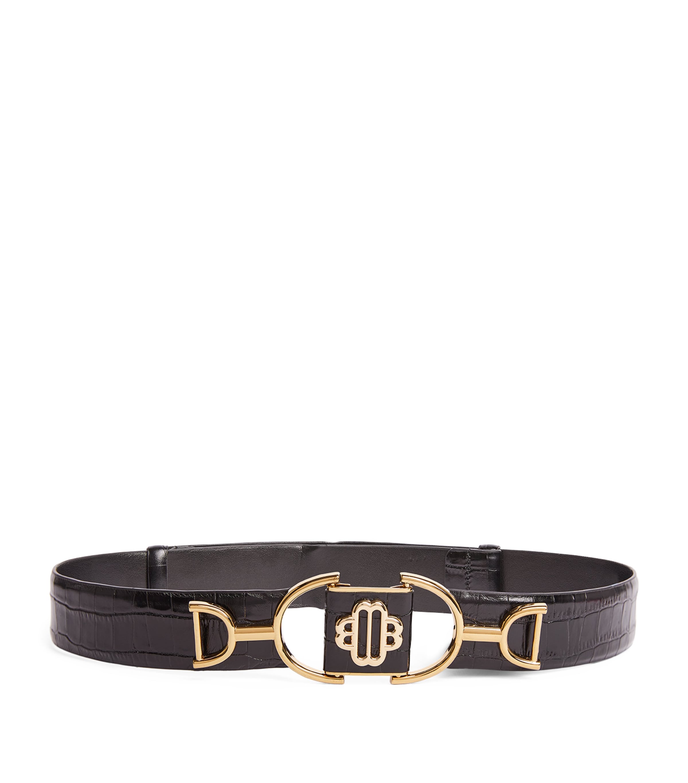 Maje Croc-embossed Clover Belt In Black